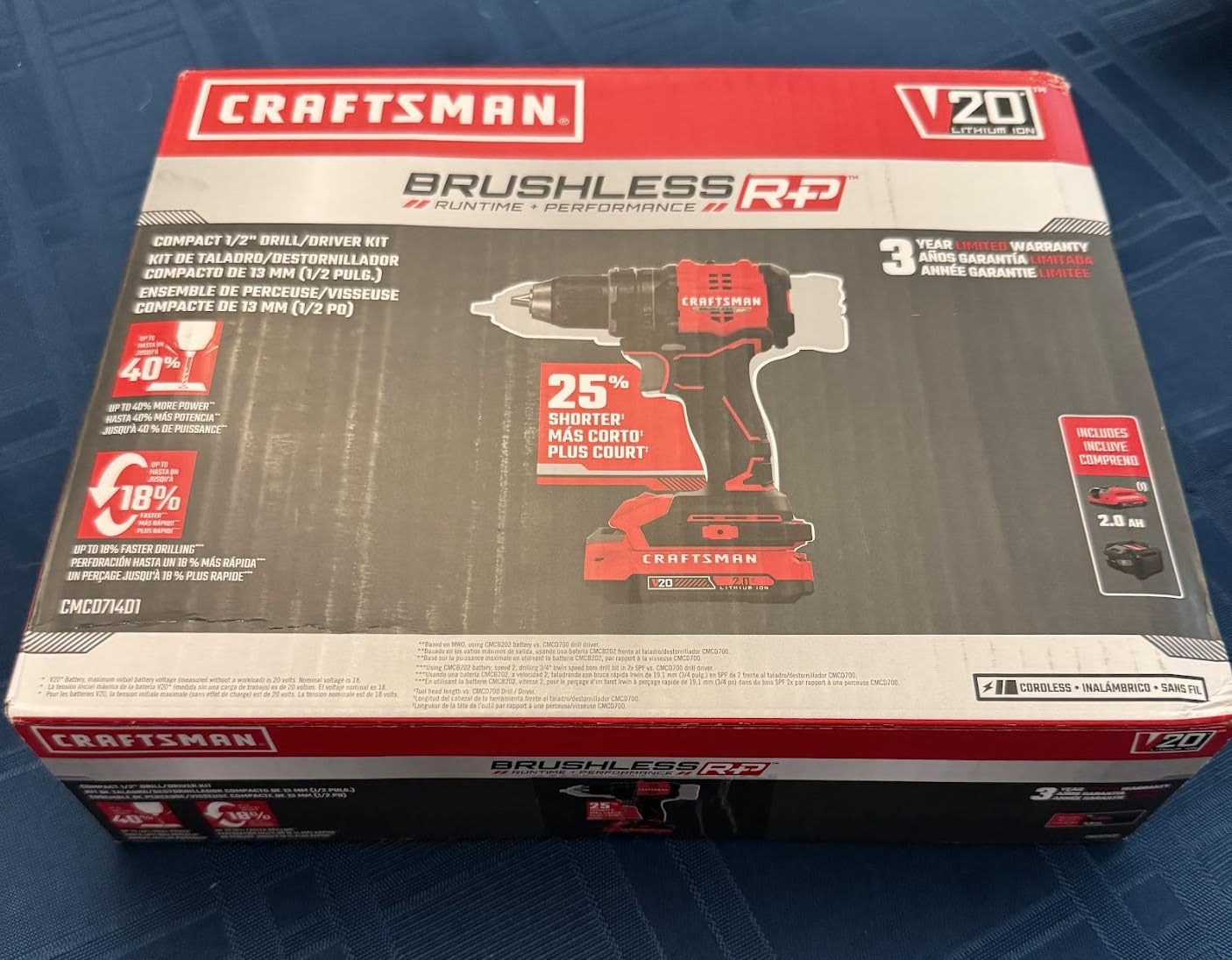 CRAFTSMAN V20 BRUSHLESS RP Compact Drill/Driver, Variable Speed Trigger, Built In LED, Includes Battery and Charger (CMCD714D1) customer photo 1