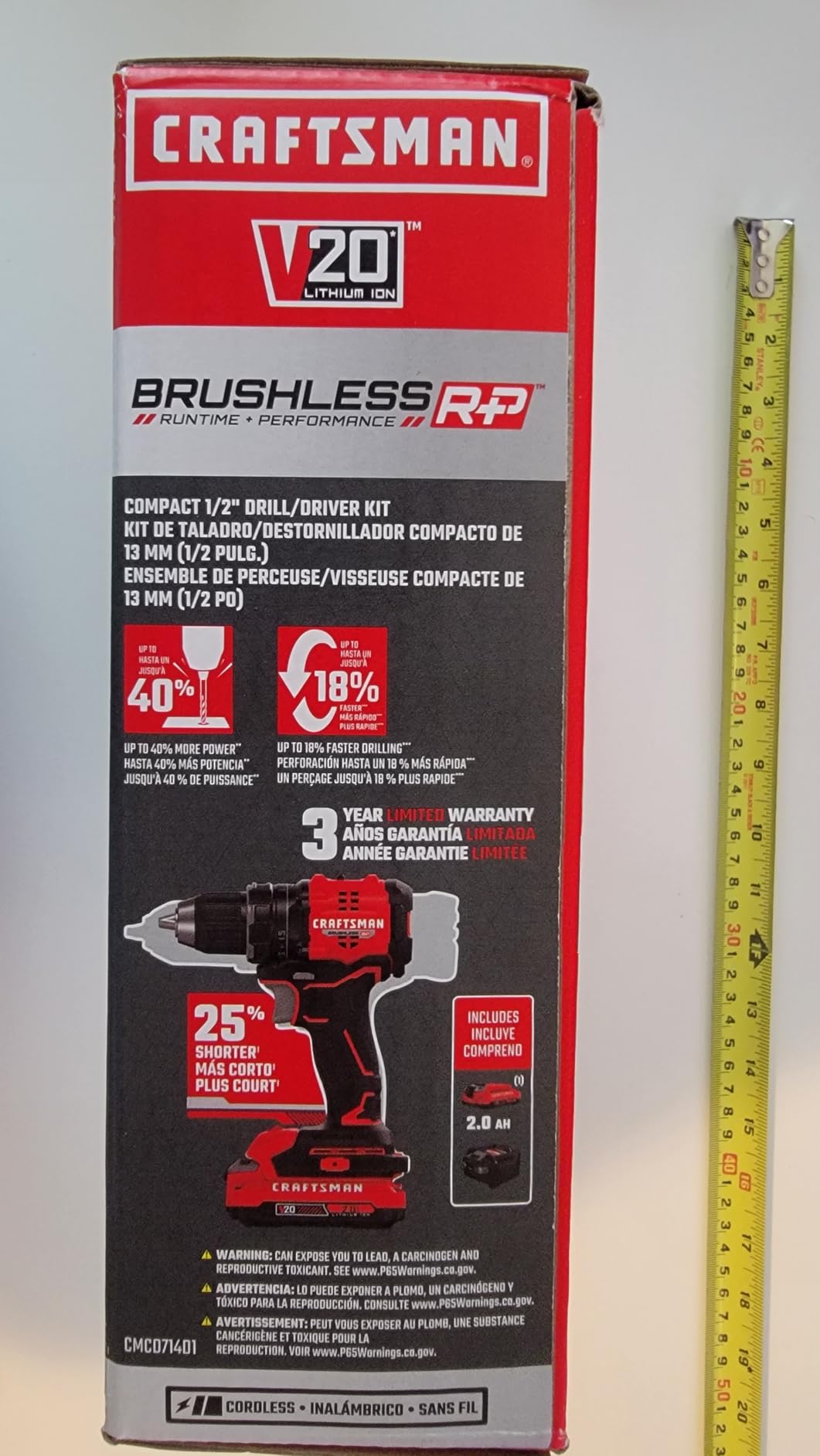 CRAFTSMAN V20 BRUSHLESS RP Compact Drill/Driver, Variable Speed Trigger, Built In LED, Includes Battery and Charger (CMCD714D1) customer photo 2