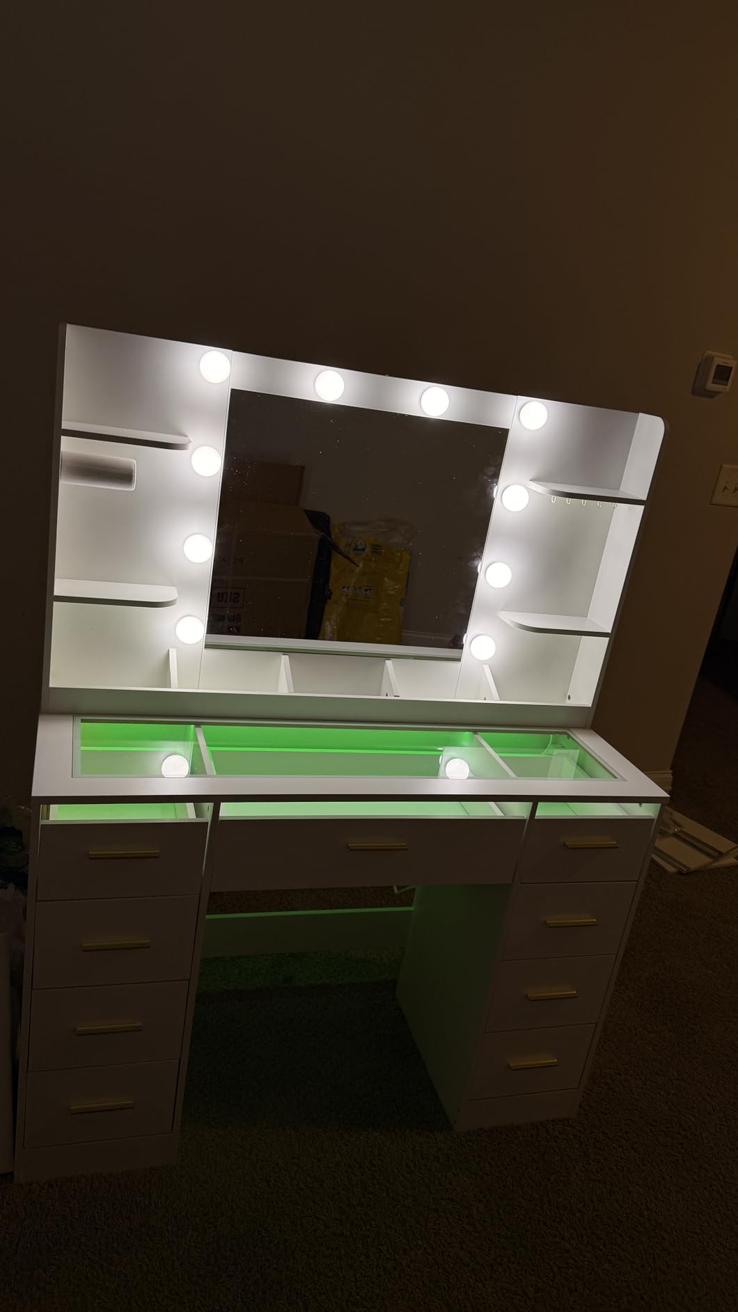 ANWBROAD Large Vanity Desk with Mirror and Lights & Transparent Glass Top customer photo 2