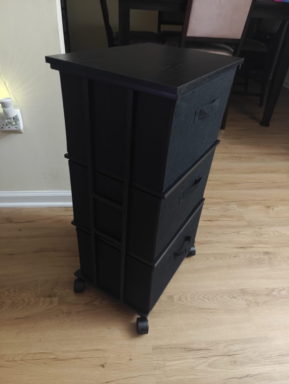 MAX Houser 4 Drawer Narrow Dresser Fabric Storage Tower Vertical Slim Storage Chest Organizer Nightstand Side/End Table Small Standing Organizer Removable Drawers Wood Top for Bedroom, Bathroom(Beige) customer photo 1