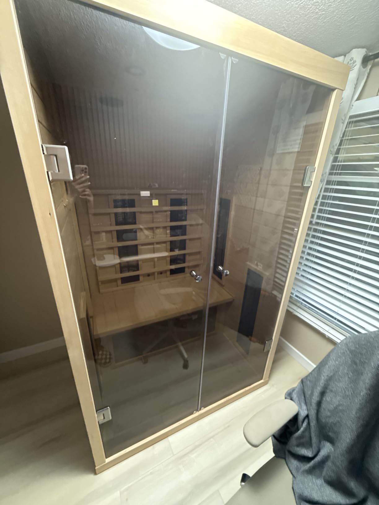 Outdoor Sauna 2 Person Low EMF Ceramic Infrared Saunas for Home | Mahogany Wood Home Sauna Room 2 Person Infrared Home Sauna with Bluetooth Speakers, LED Reading Lamps, Chromotherapy Lights customer photo 1