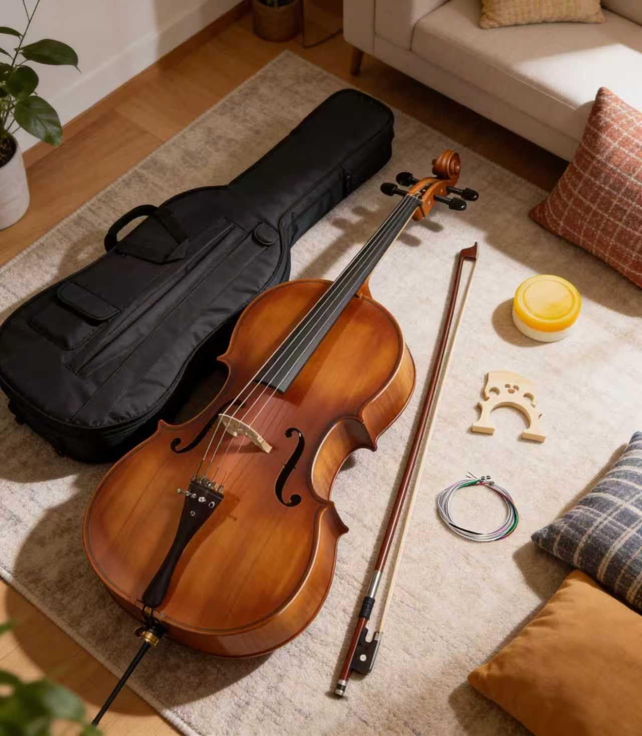 Cello 4/4 Full Size, Beginner Cello Instrument for Adults, Acoustic Cello Set with Padded Bag, Extra Strings, Bridge, Bow & Rosin – for Lessons, Home Practice & School Orchestra, Matte Natural customer photo 2