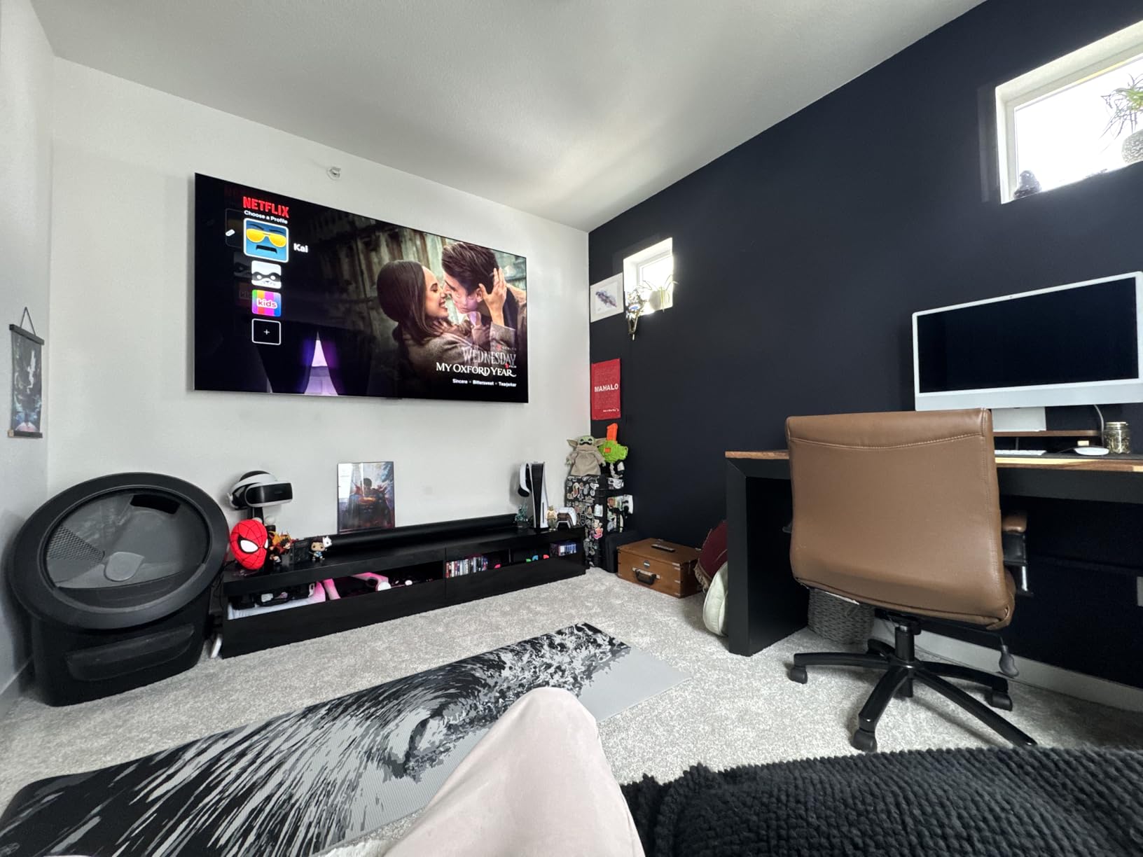 Solid Wood Floating TV Stand-Wall Mounted TV Shelf with Led Lights & Power Outlet, 71