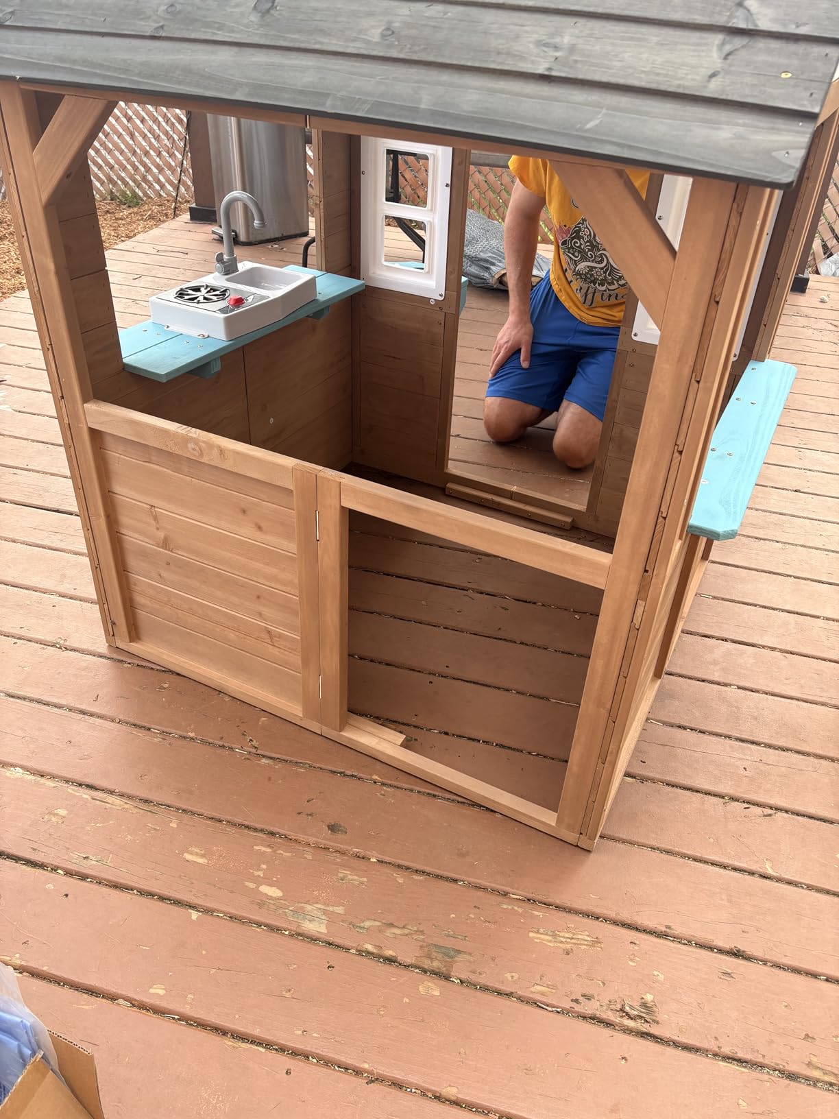 BIERUM Wooden Outdoor Playhouse for Kids with Pretend Play Ages 3-8 customer photo 1
