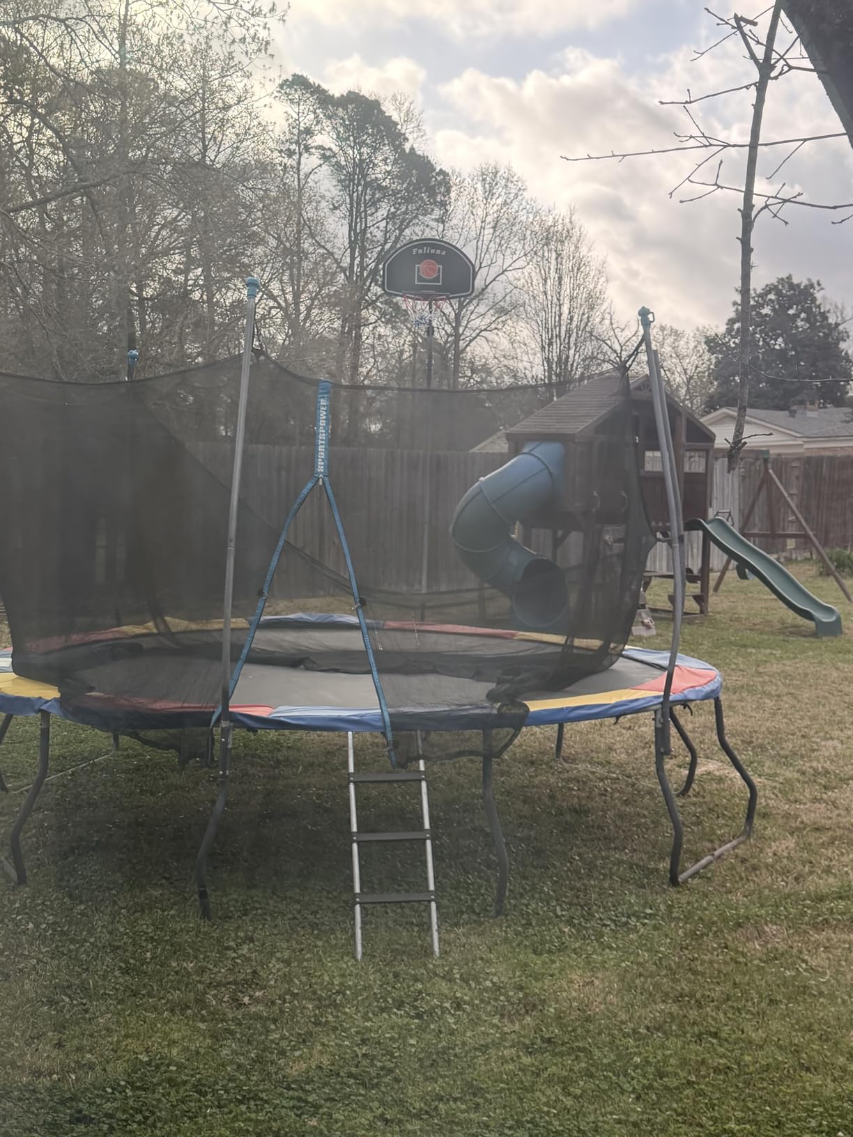 Trampoline Basketball Hoop, Easy to Install Basketball Hoop for Trampoline with Mini Ball and Pump, Basketballs Hoop with Protective Net Fit for 25mm Straight Pole and Curved Pole Trampolines customer photo 1