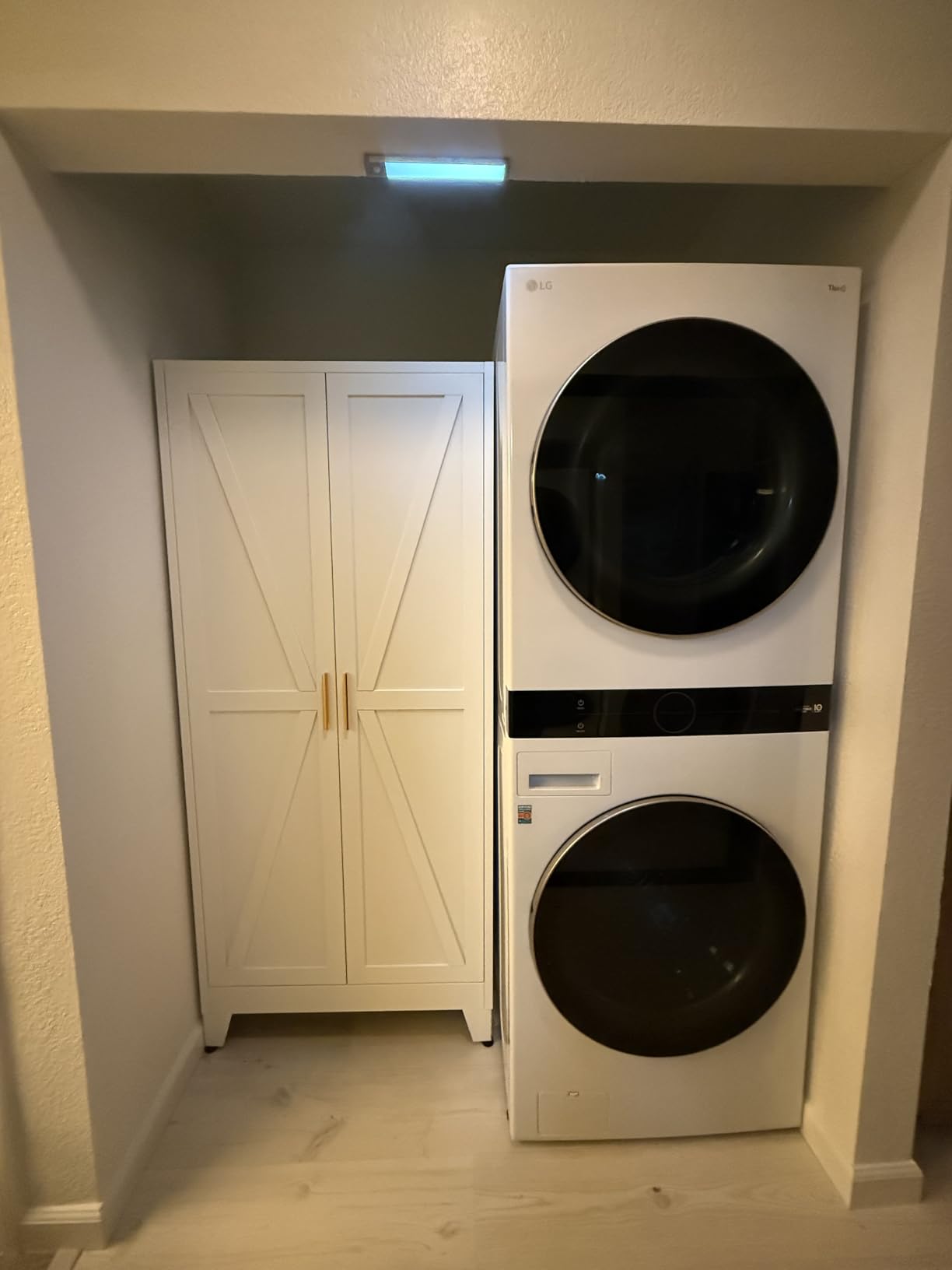 COFaR Wardrobe Closet with Doors, Metal Bedroom Armoire with Adjustable Hanging Rod and Shelves, Farmhouse Broom Closet Storage Cabinet for Garage Laundry Office, 70.87