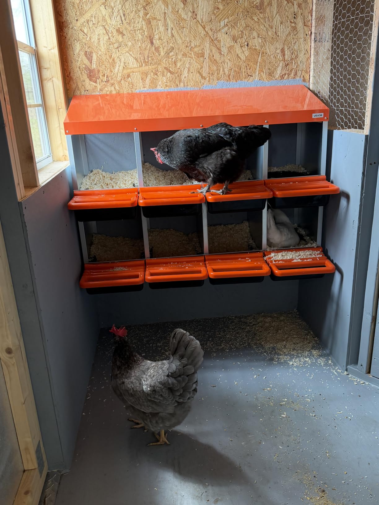 VEVOR Chicken Nesting Boxes, 4 Compartments, Metal Egg Laying Boxes with Protective Collection Lids, Roll Out Nesting Box, Easy to Assemble, Ideal for Hens, Ducks, Chickens, and Other Poultry, Orange customer photo 1