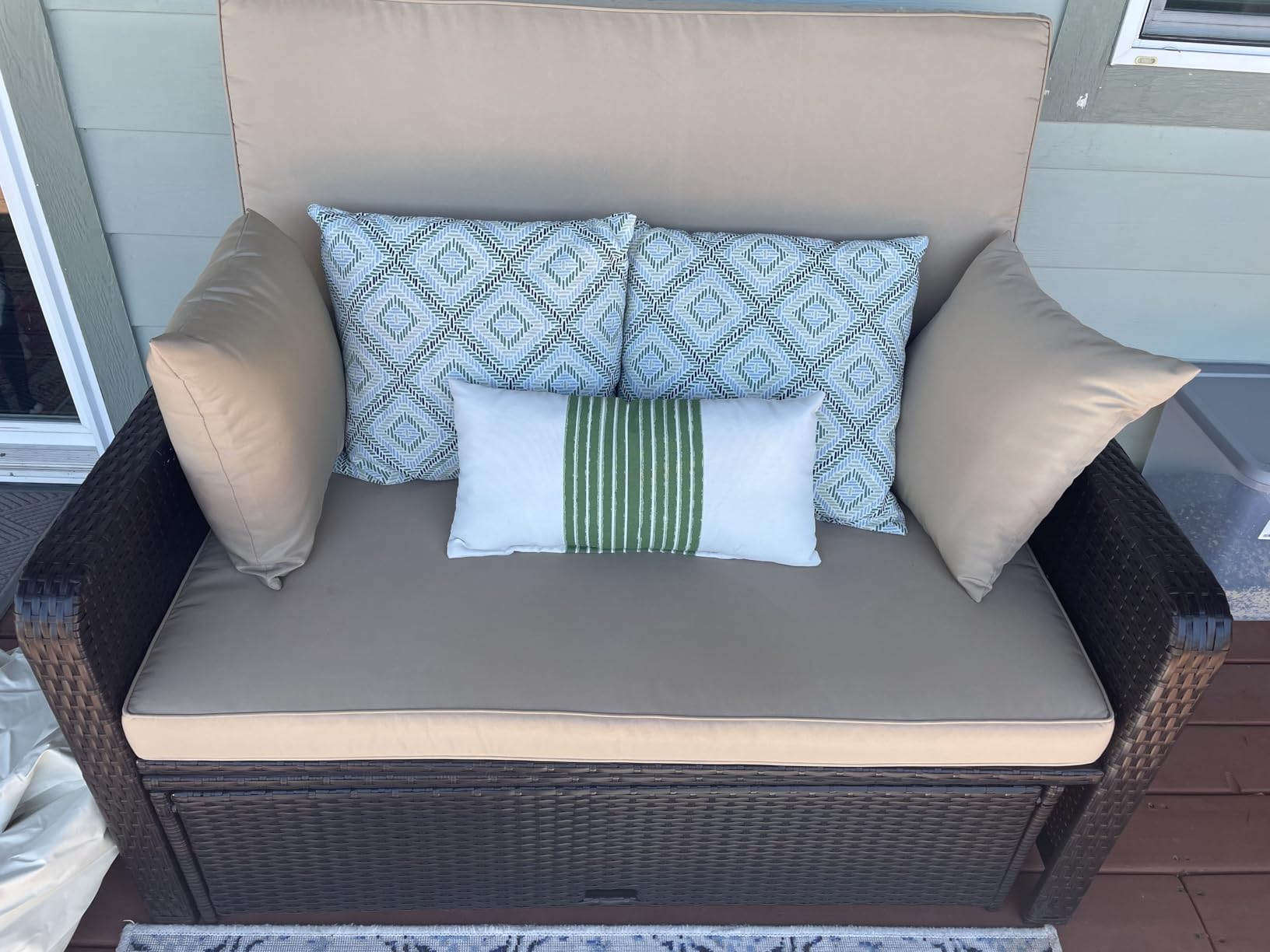 RELAX4LIFE Wicker Patio Outdoor Daybed - Rattan Day Bed Lounger w/Loveseat & Storage Ottoman, Sunbed Sofa Set w/Cushions, 4-Level Adjustable Backrest & 2 Retractable Trays, Patio Daybed (White-Black) customer photo 1