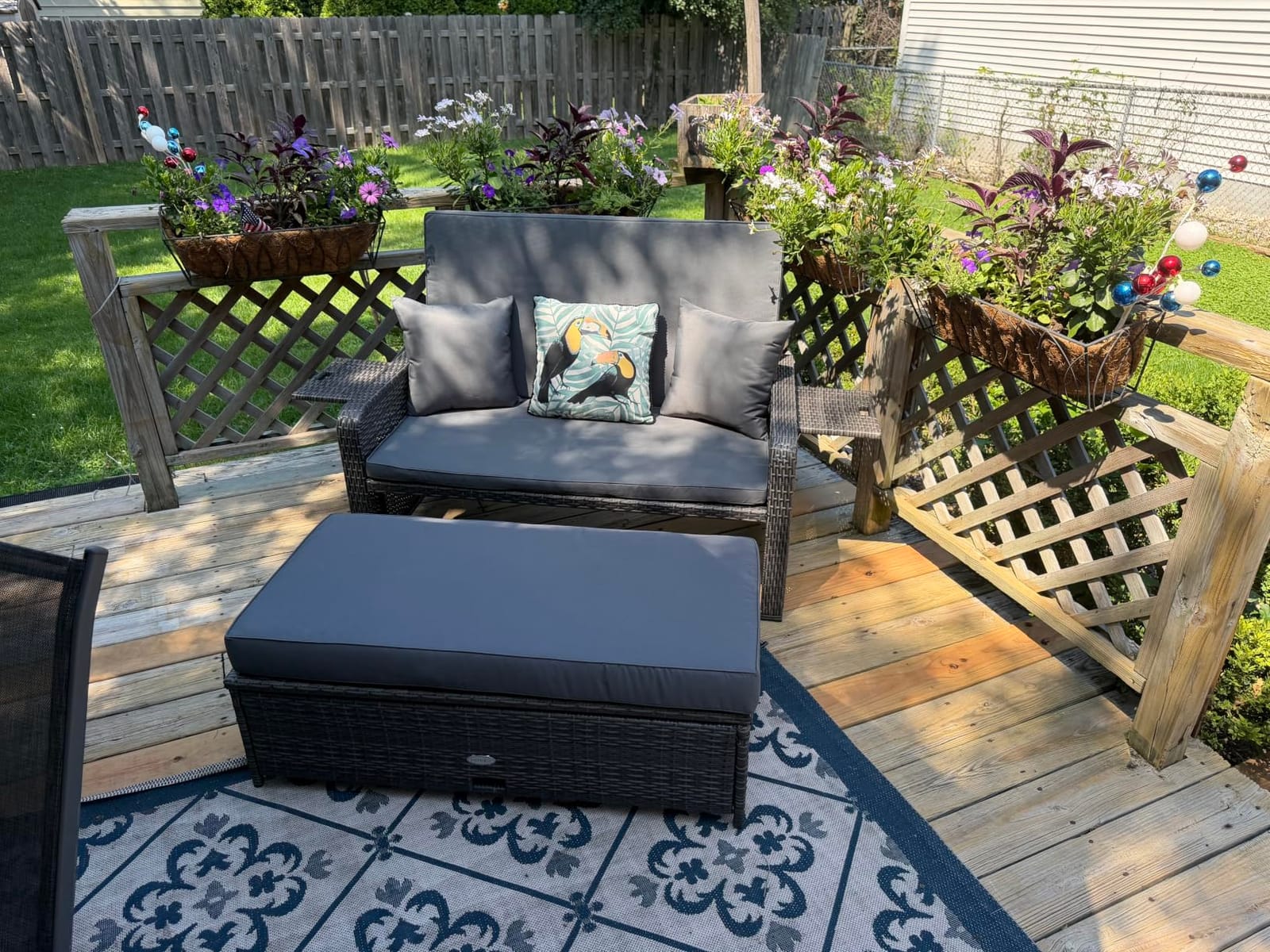 RELAX4LIFE Wicker Patio Outdoor Daybed - Rattan Day Bed Lounger w/Loveseat & Storage Ottoman, Sunbed Sofa Set w/Cushions, 4-Level Adjustable Backrest & 2 Retractable Trays, Patio Daybed (White-Black) customer photo 2