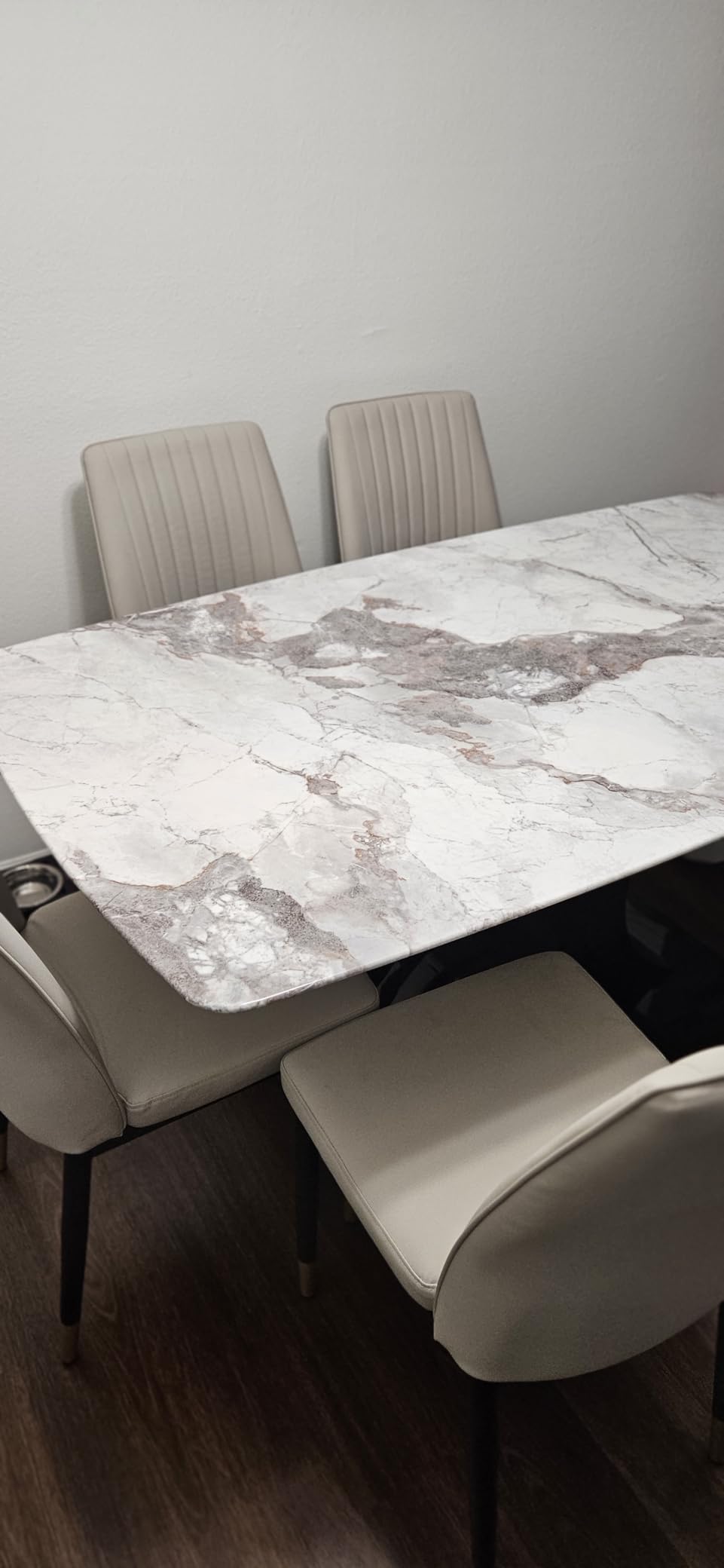 Modern Dining Table Set for 6, Marble Kitchen Table Chair Set for 6, Rectangular Kitchen Table with 6 PU Leather Upholstered Chair for Dining Room customer photo 1