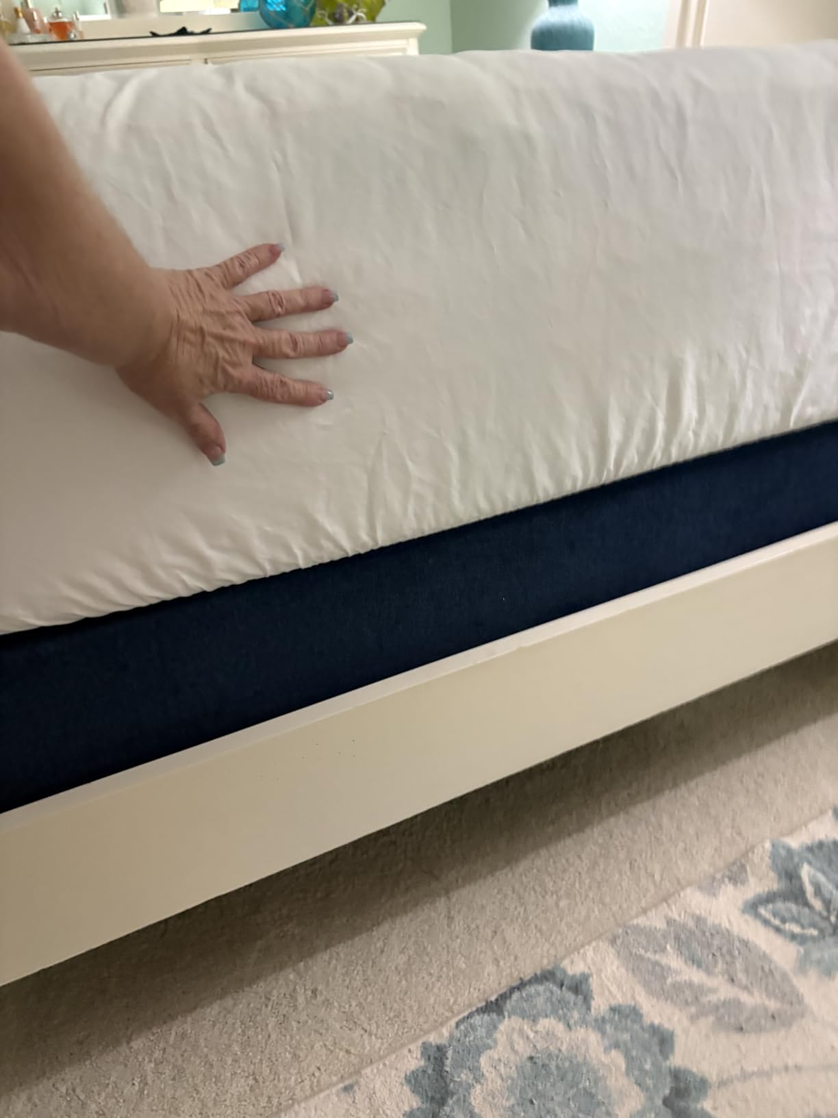 WhatsBedding 5 Inch Queen Mattress Topper Breathable Bamboo Viscose Air Layer,Memory Foam Mattress Topper Queen Size Blue. customer photo 1