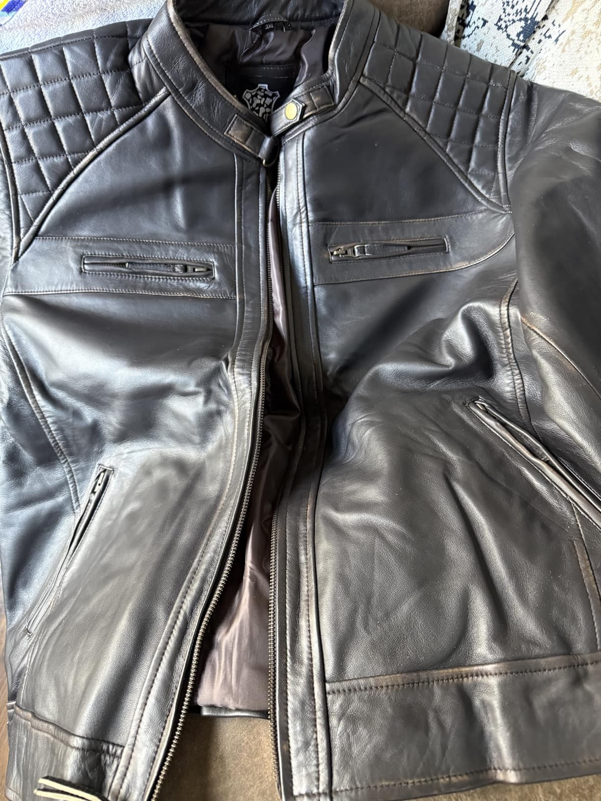 fjackets Mens Leather Jacket Moto Style Real Lambskin Leather Jacket, Quilted Cafe Racer Classic Zip Up Biker Jacket for Men customer photo 2