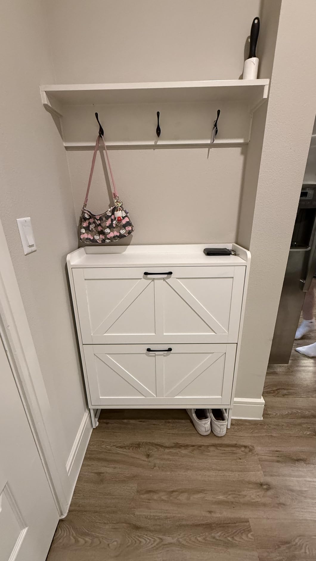 GRUSIGN Shoe Cabinet, Shoe Storage Cabinet with 2 Flip Drawers & Adjustable Shelf, Space-Saving Shoe Organizer – Holds 16+ Pairs, Narrow Shoe Cabinet Storage for Entryway/Hallway（White） customer photo 1