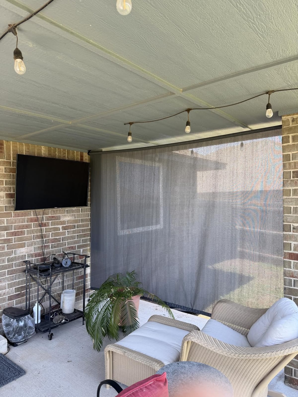 VICLLAX Outdoor Roller Shade Fabric for Porch Gazebo, Patio Cordless Blinds Roll Up Shade (12' W X 8' L), Graphite Black customer photo 1