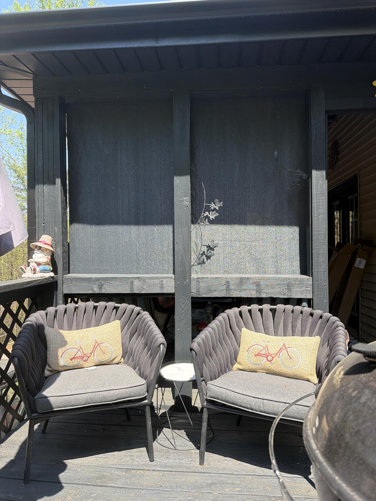 VICLLAX Outdoor Roller Shade Fabric for Porch Gazebo, Patio Cordless Blinds Roll Up Shade (12' W X 8' L), Graphite Black customer photo 2