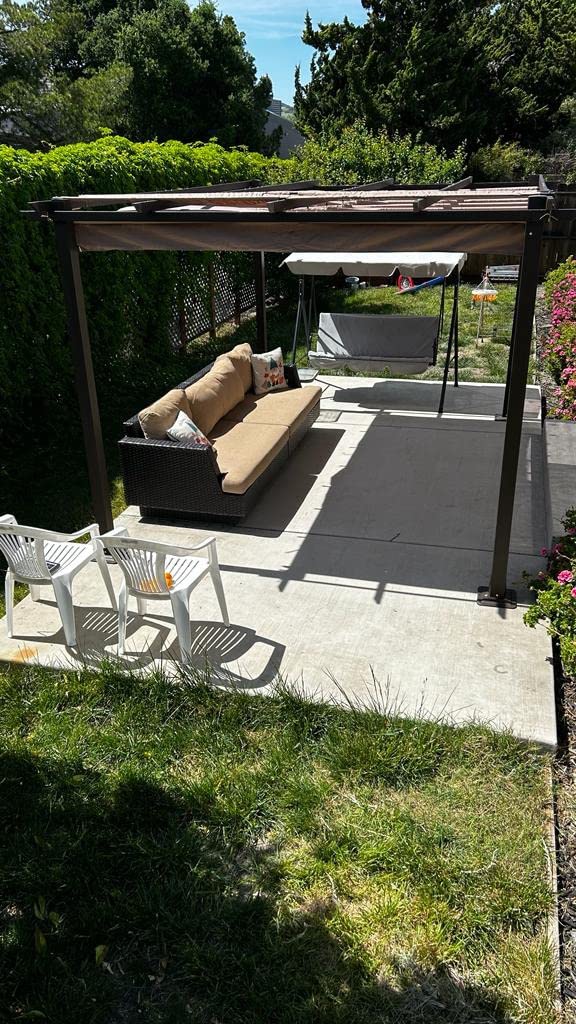HAPPATIO 10' X 13' Wood-Grain Retractable Pergola with Sun Shade Canopy, Patio Aluminum Frame Shelter for Backyards, Gardens, Porch, Includes Ground Studs and Expansion Screws (Beige) customer photo 2