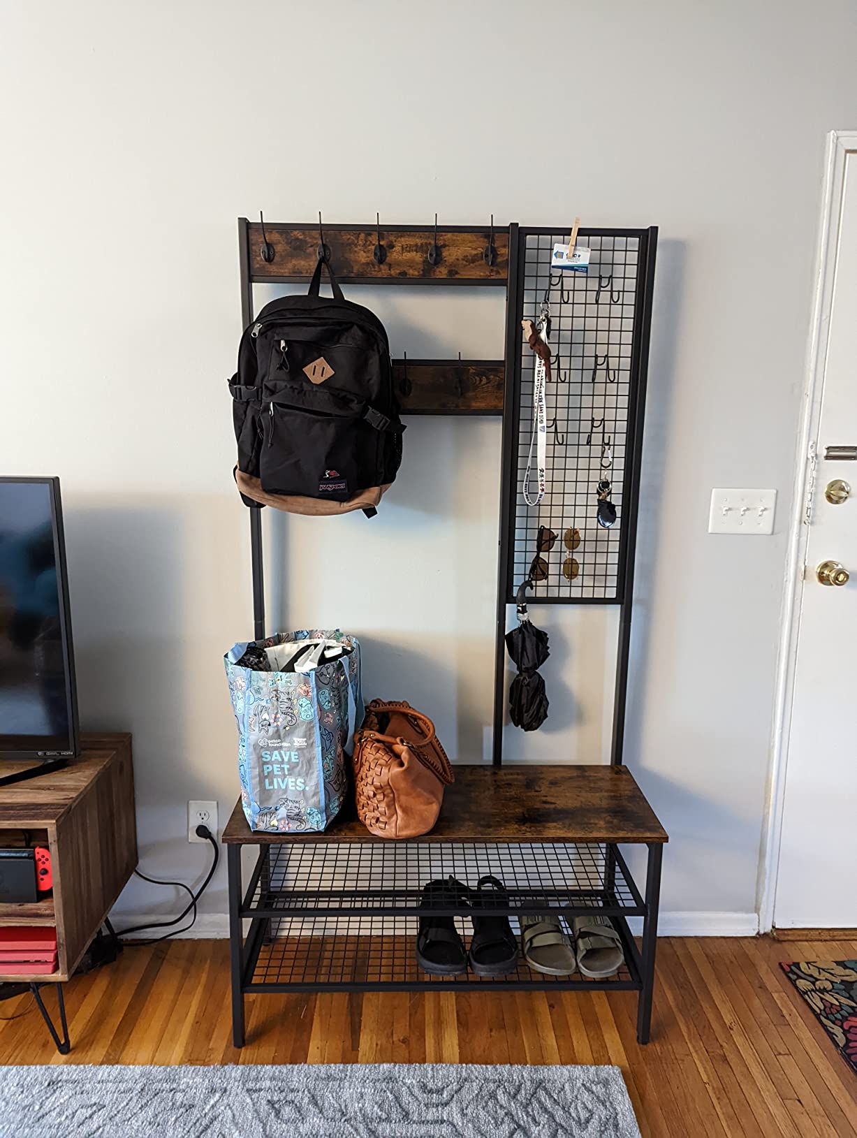 VASAGLE 5-in-1 Hall Tree with Bench and Shoe Storage, Adjustable LED Light customer photo 2