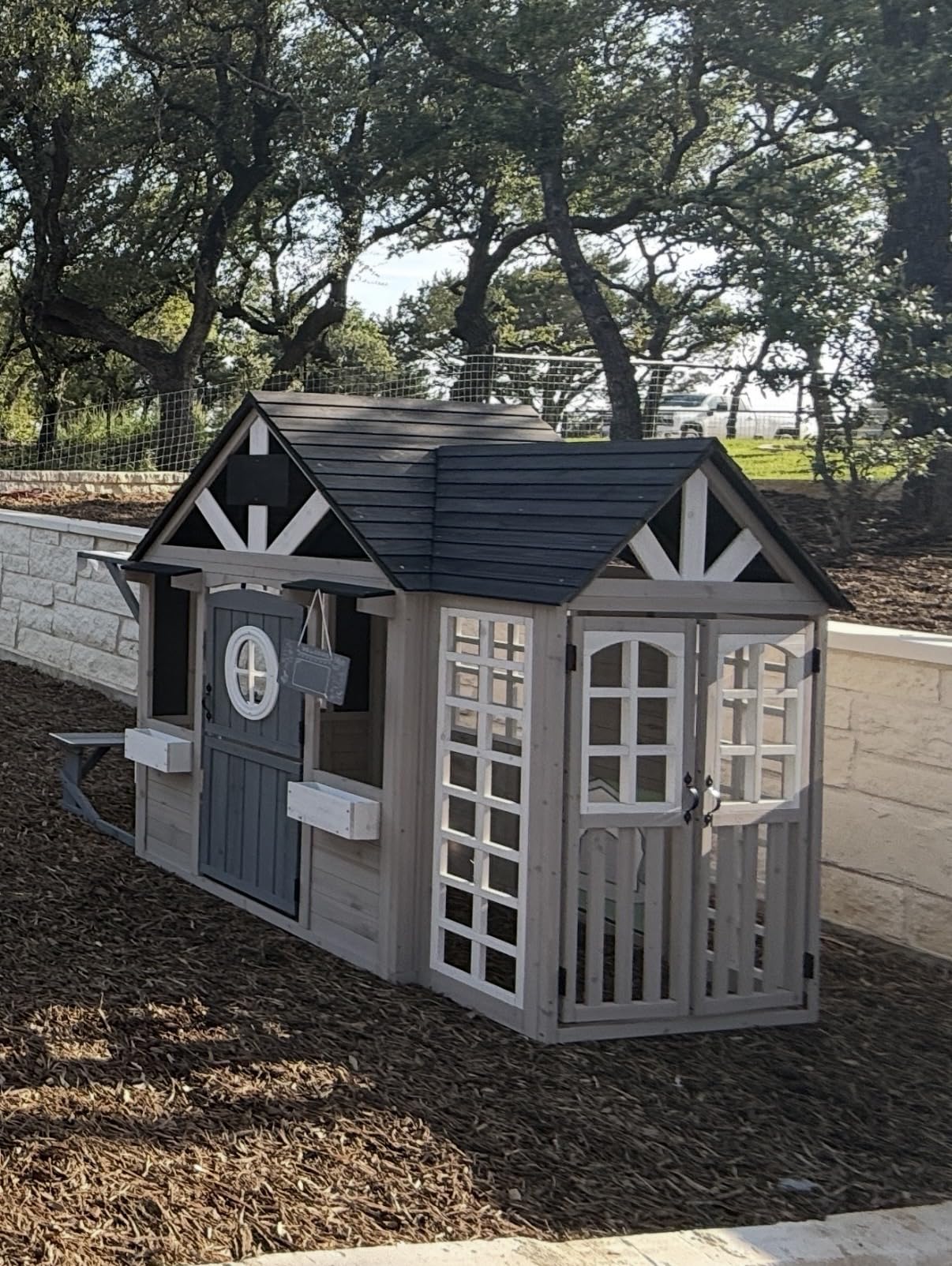 Albott Outdoor Wooden Playhouse for Kids, Backyard Cottage with Fence customer photo 2