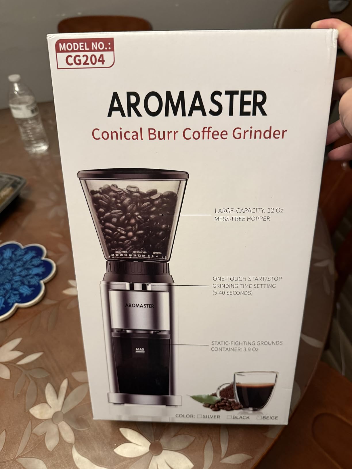 Aromaster Conical Coffee Bean Grinder, 48 Settings, Anti-Static, Sliver customer photo 2