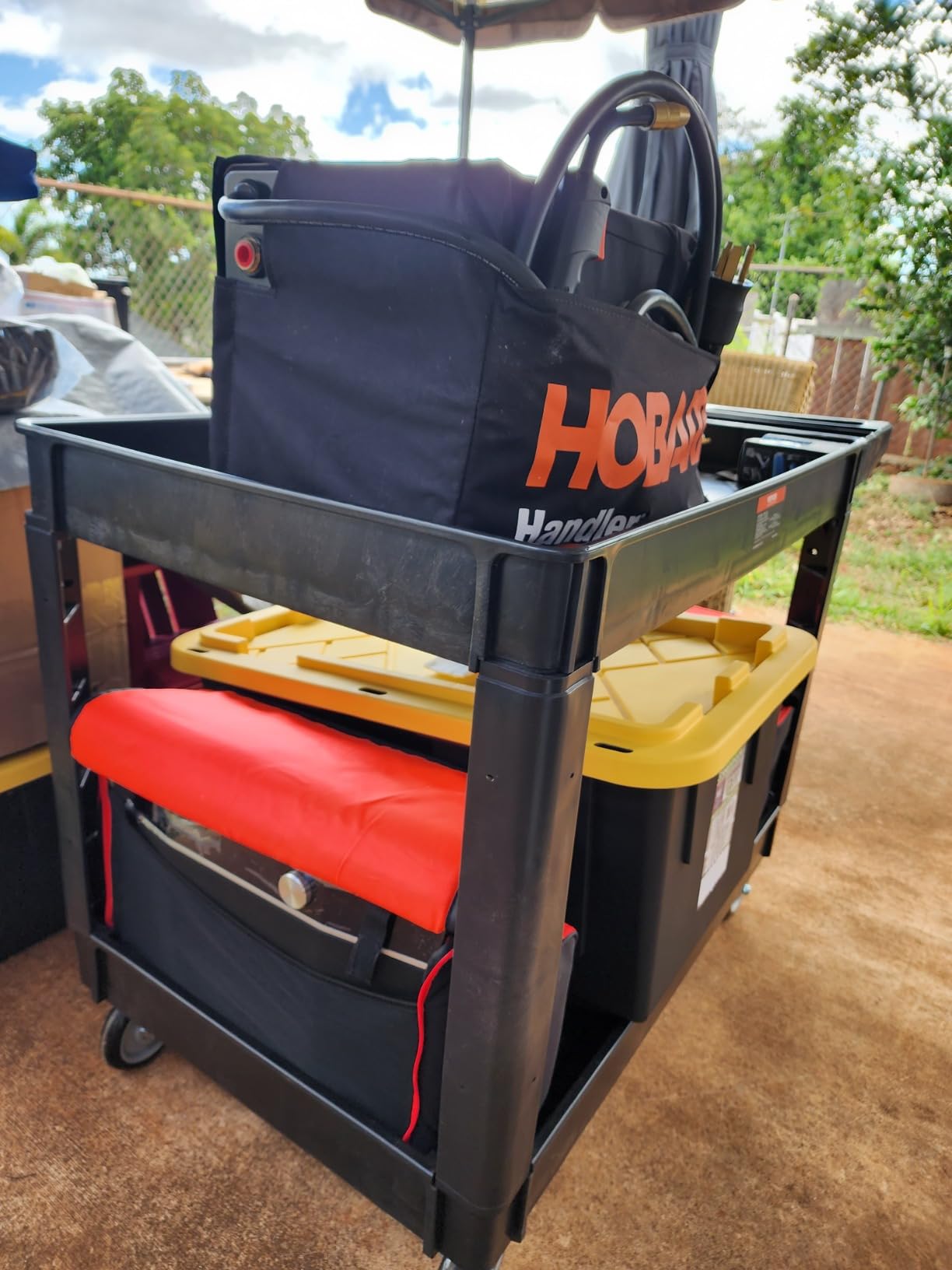 VEVOR Utility Cart with Tray & Pegboard, 44.8 x 24in 2 Tier Service Cart with 360° Swivel & Fixed Wheels (2 Brakes), 550 LBS Work Cart Tub Storage W/Deep Shelves, Tool Storage for Garage Warehouse customer photo 1