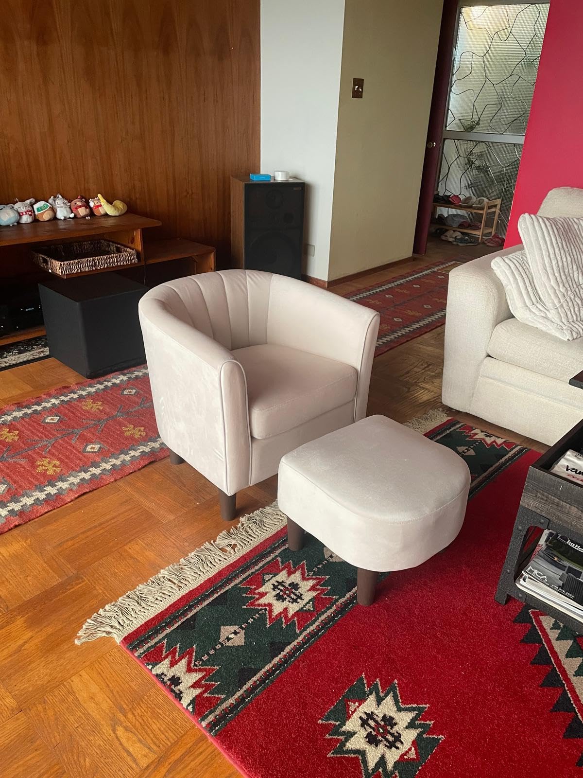 LINSY Accent Chair Set of 2, Velvet Barrel Chair with Ottoman, Modern Comfy Small Armchair for Small Spaces Reading Room Living Room Bedroom Kids Room Office, Beige customer photo 2