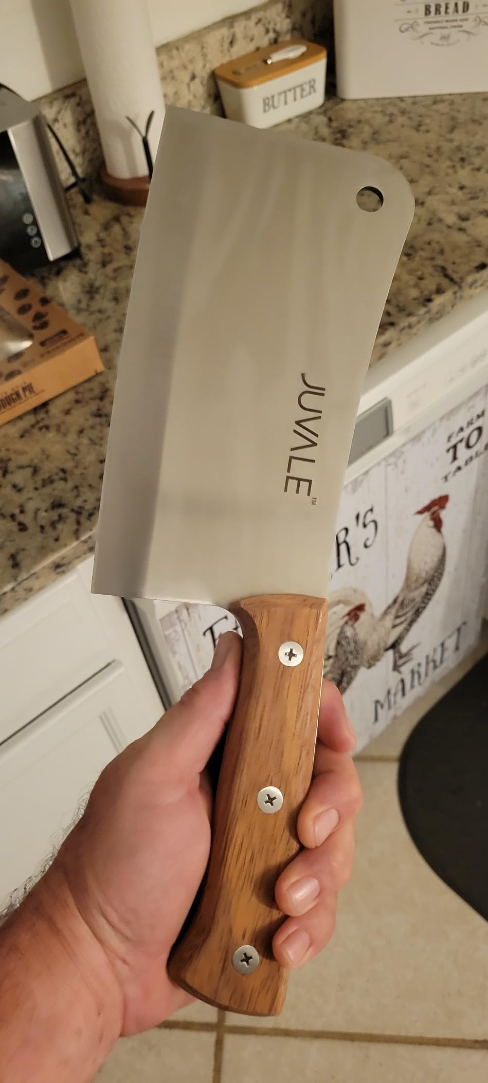 Juvale Meat Cleaver - 8-Inch Stainless Steel Blade, Wood Handle - Heavy-Duty Butcher Knife & Bone Cleaver for Beef Brisket, Meat Cutting & Chopping - Chopping Knife customer photo 2