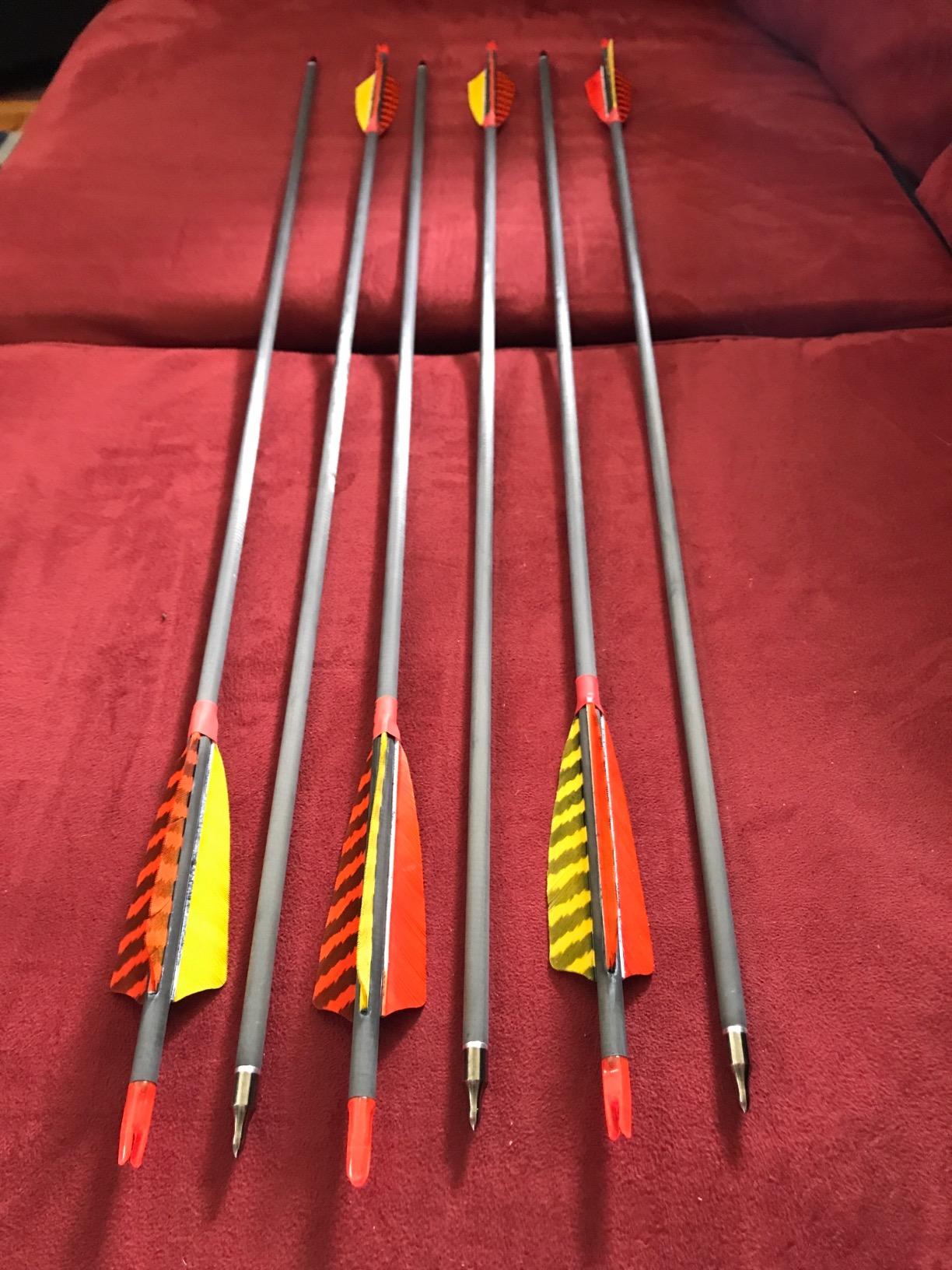 Letszhu Hunting Archery Carbon Arrow, Target Practice Arrow 500 Spine Fletched 4 inch Real Feathers with Field Points for Compound Recurve Longbow (Pack of 6) customer photo 1