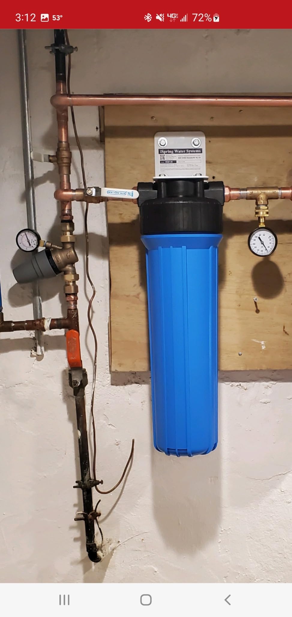 iSpring WGB12B 1-Stage Whole House Water Filtration System w/ 20” x 4.5” Carbon Block Filter - Reduces up to 99% Chlorine customer photo 1