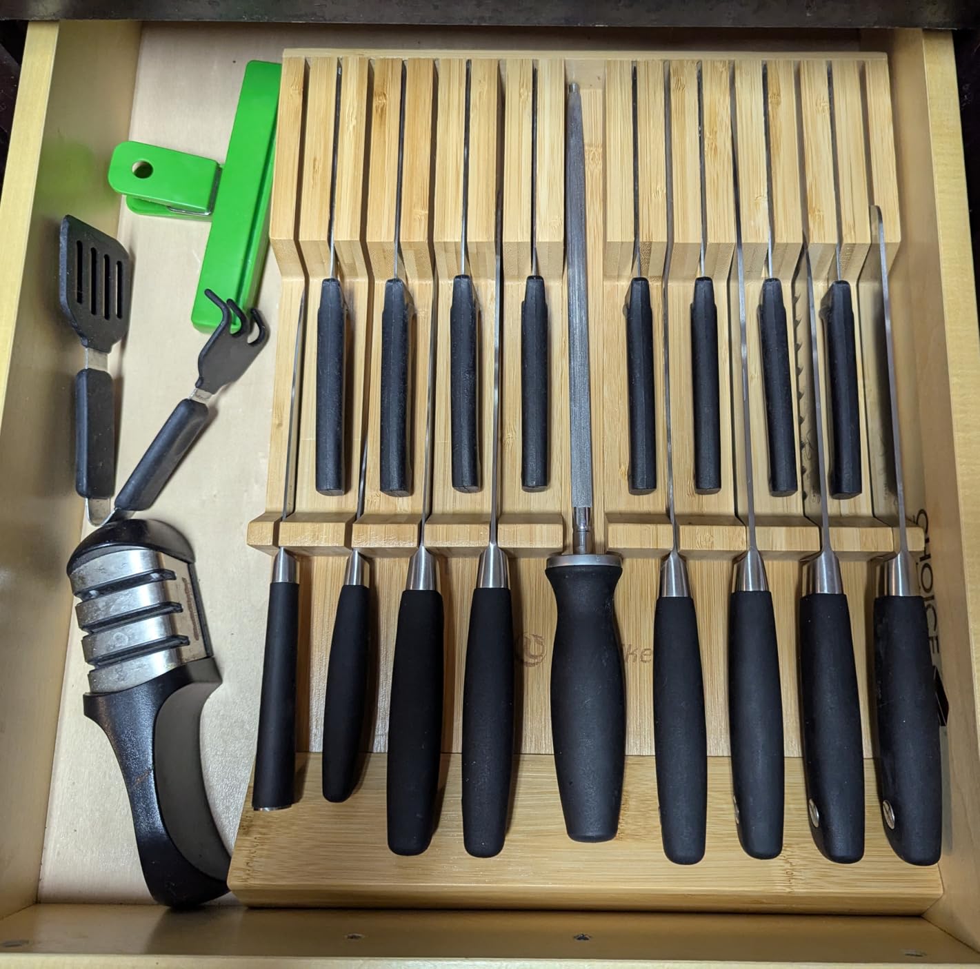 Utoplike In-drawer Knife Block Bamboo Kitchen Knives Drawer Organizer Large customer photo 2