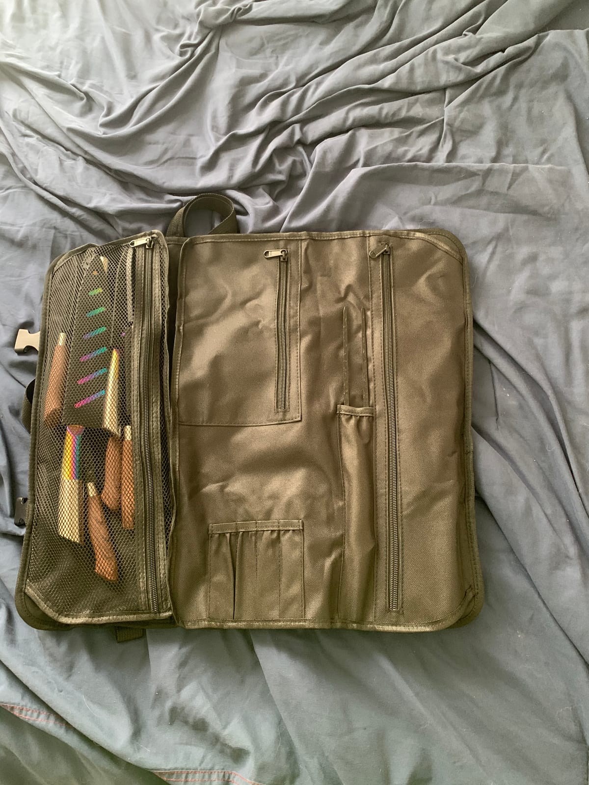 Asaya Waxed Nylon Chef Knife Roll Bag with 20 Slots and Zippered Pockets - Professional Chef Knife Bag & Storage Case, Tool Carrier with Shoulder Strap - Knives Not Included (Blue) customer photo 2