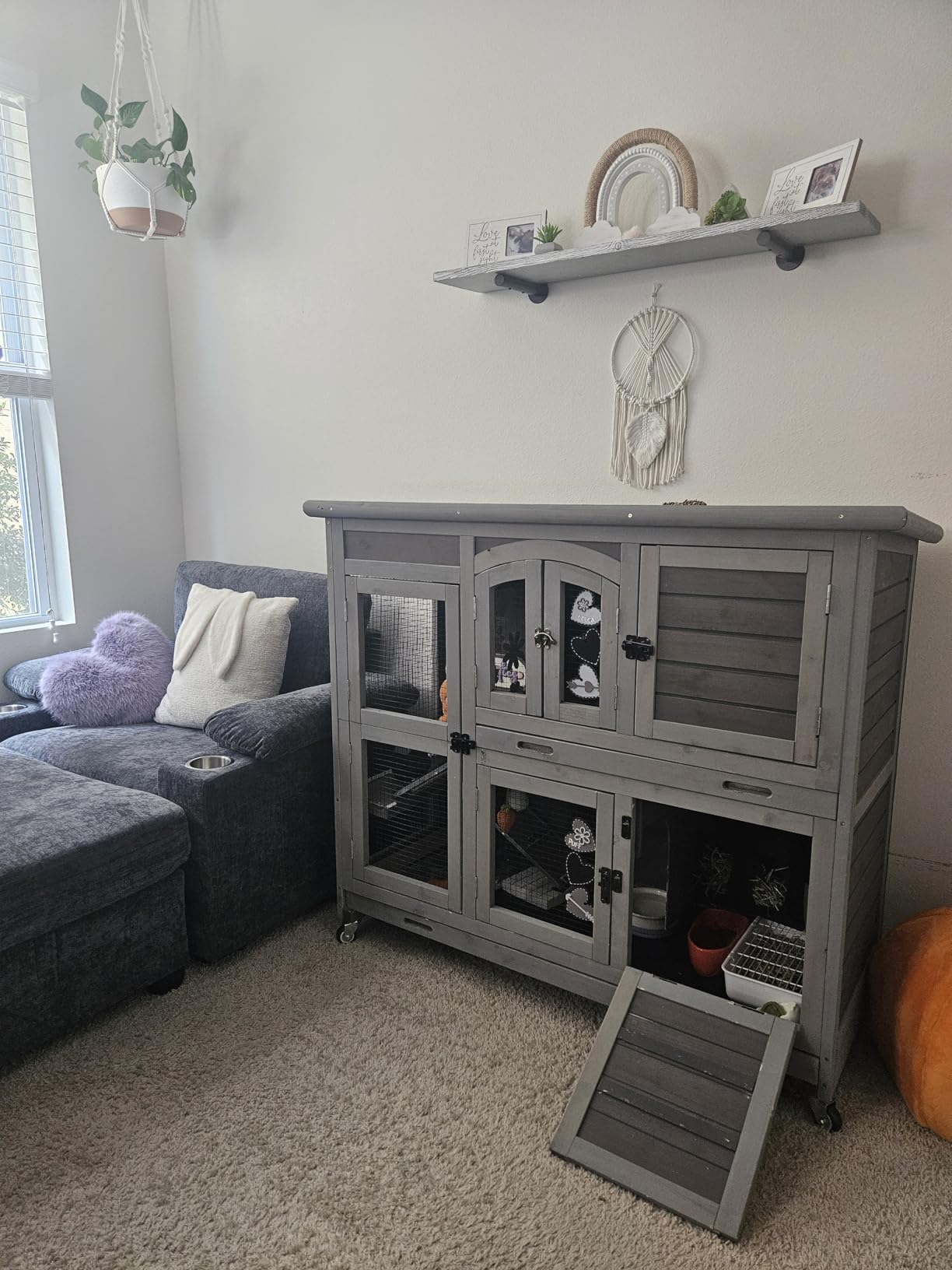 Aivituvin Rabbit Hutch Indoor Bunny Cage Outdoor House with Deeper Leakproof Plastic Tray (Grey02-Two Sets) customer photo 1