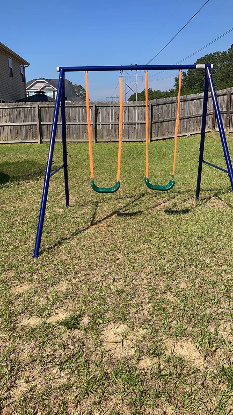 A-Frame Metal Swing Set - Outdoor Backyard Playground for Kids, Toddlers (Two Seat Swing Set) customer photo 1