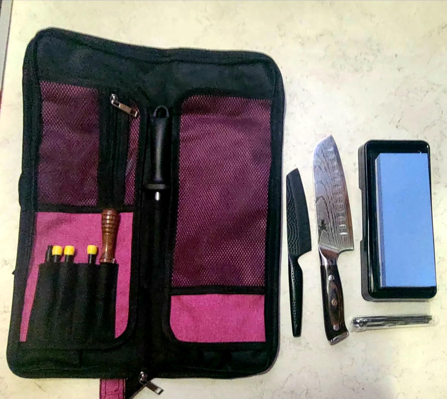 Chef’s Knife Roll Bag, Heavy Duty Oxford Chef Knife Bag, Portable 13 Slots Chef Knife Case, Multi-function Cutlery Knives Pouch Holder Knife Wrap Wallet Tool Roll customer photo 1