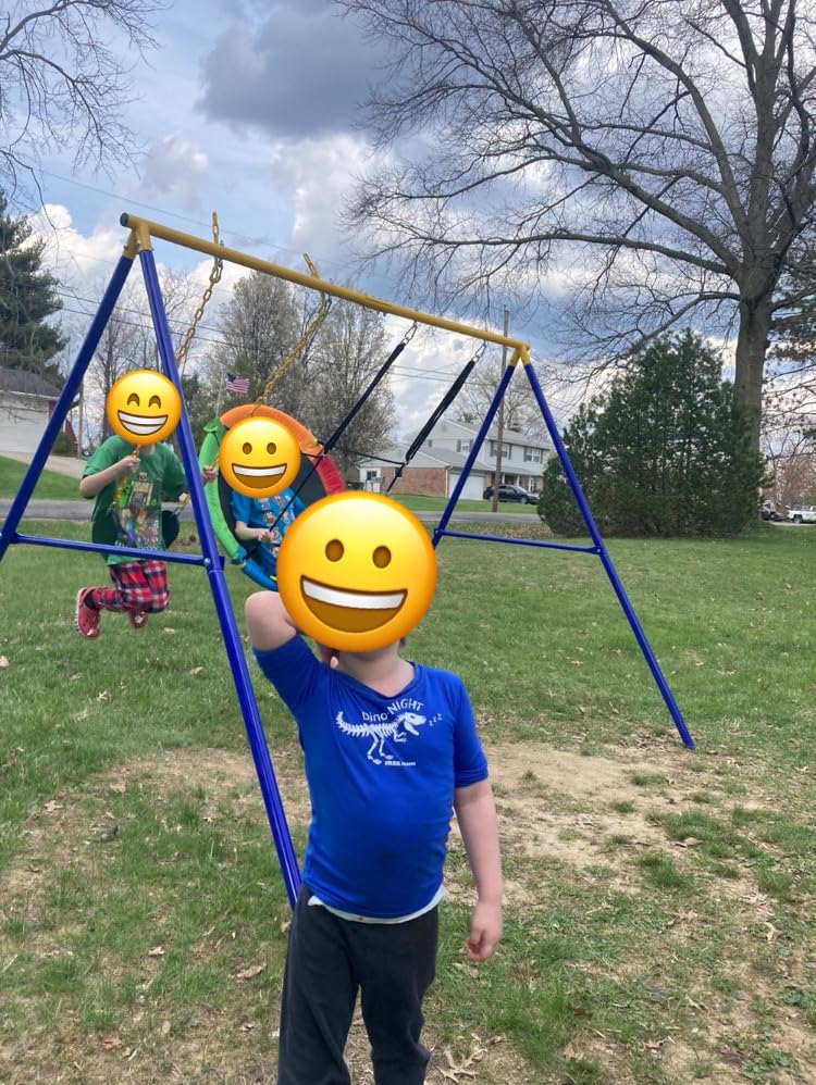 Costzon 660lbs Metal Swing Sets for Backyard, Heavy Duty Swing Set with 2 Seats, Adjustable Ropes, Ground Stakes, Swingset Outdoor for Kids, Playground customer photo 1