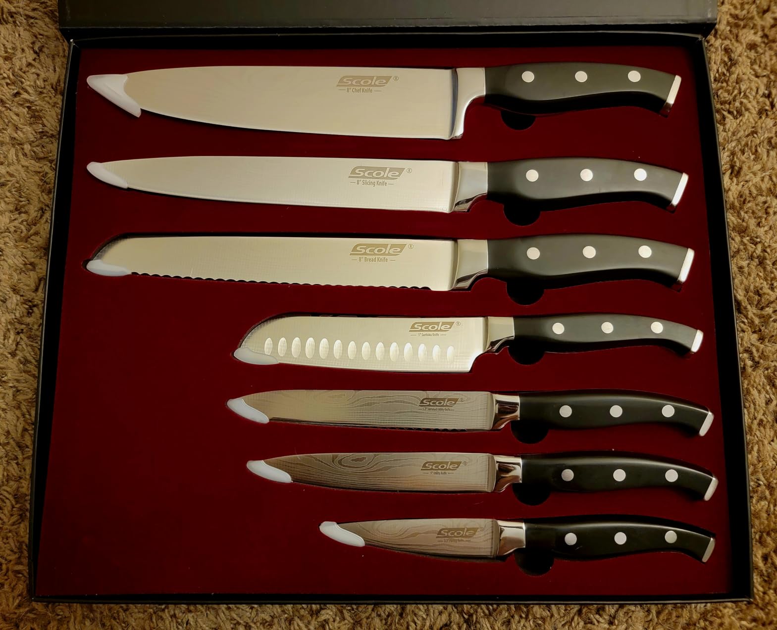 SCOLE® Chef Knife Ultra Sharp Kitchen Knife Set 7-Piece, Premium German 1.4116 Stainless Steel Chefs Knife Set, Ergonomic Handle Professional Full Tang Knives Set for Kitchen with Gift Box customer photo 2