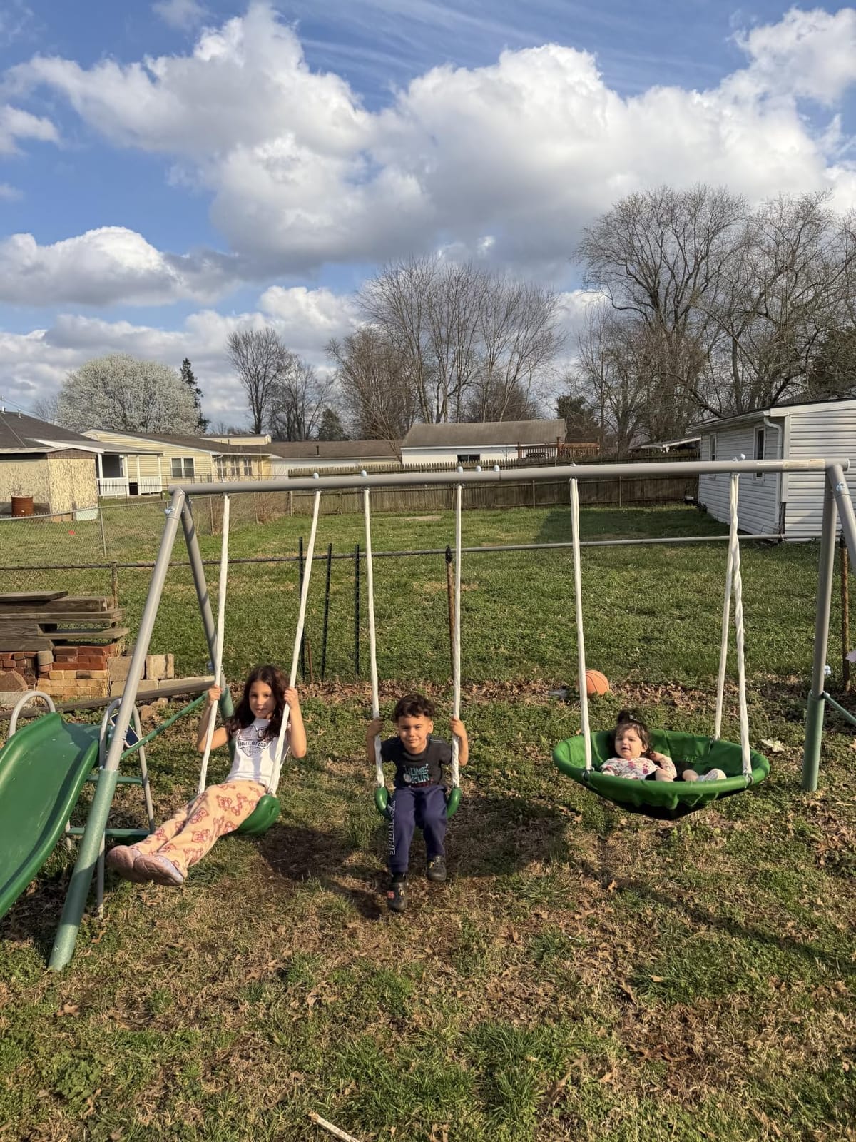 Sportspower Northridge Metal Swing Set, 500 lb Capacity, 3in Saucer, 2 Blow-Molded Swings, on 5ft Slide, Durable 6ft Frame, Outdoor Backyard Playset for Kids Aged 3–8 customer photo 2