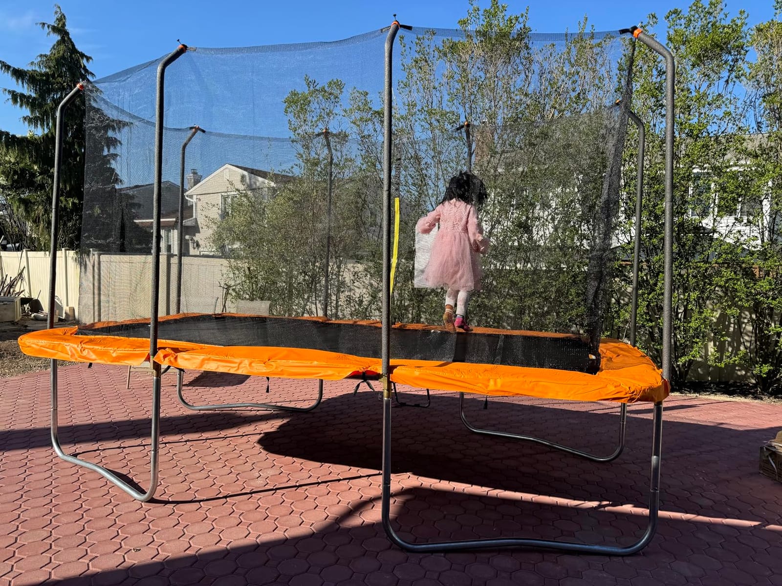 Goplus 8FT x 14FT Rectangular Trampoline, 440LBS Bearing Recreational Trampolines w/Enclosure Net & Non-Slip Ladder, Waterproof Pad, ASTM Approved Bounce, Trampoline Outdoor for Kids Adults customer photo 2