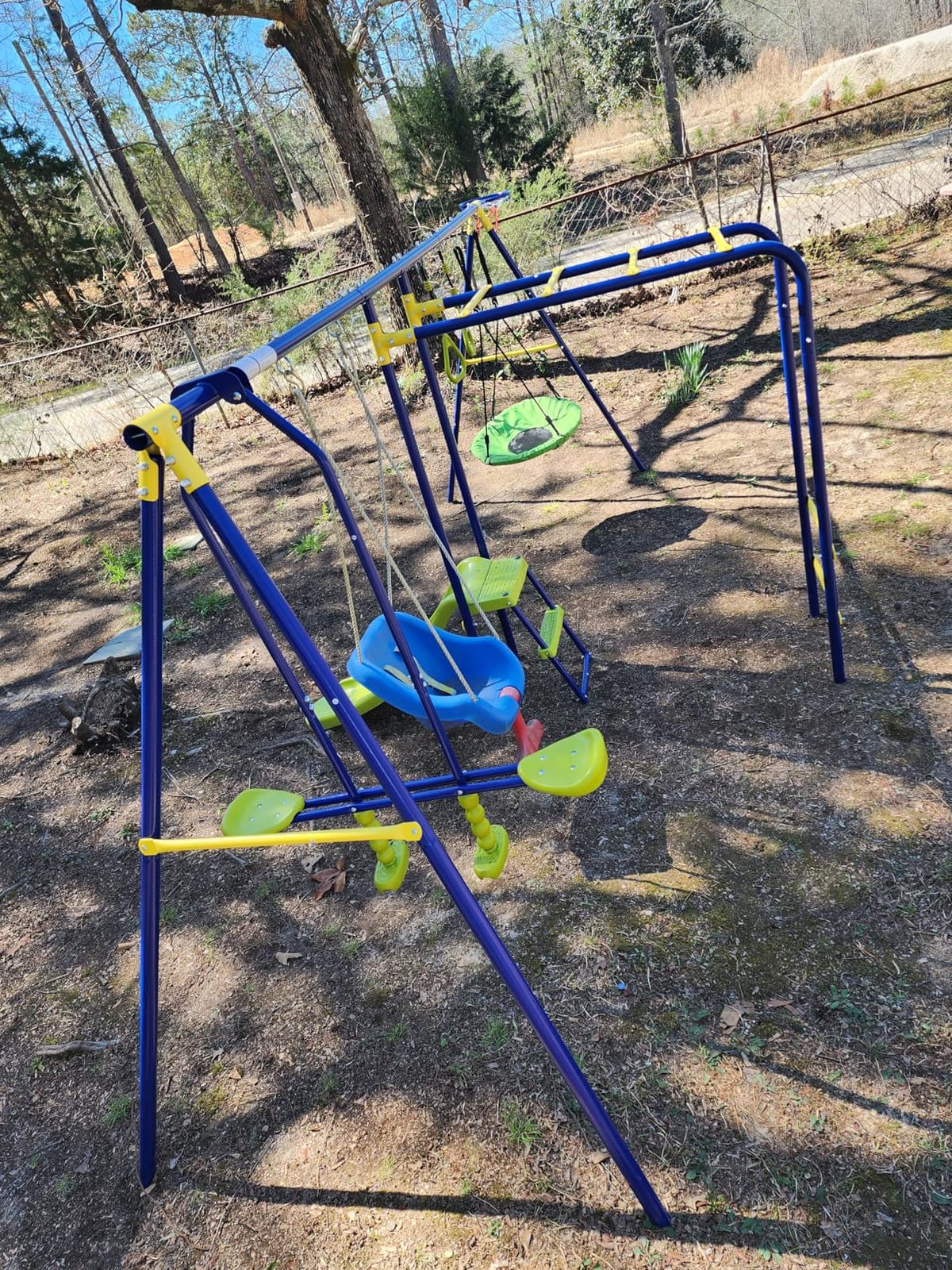 HONEY JOY Swing Set, 660lbs 7-in-1 Heavy Duty Swingset Outdoor for Kids w/A-Frame Metal Swing Stand, 2 Swings, Glider, Gym Rings, Slide, Monkey Bar, Basketball Hoop, Swing Sets for Backyard customer photo 2