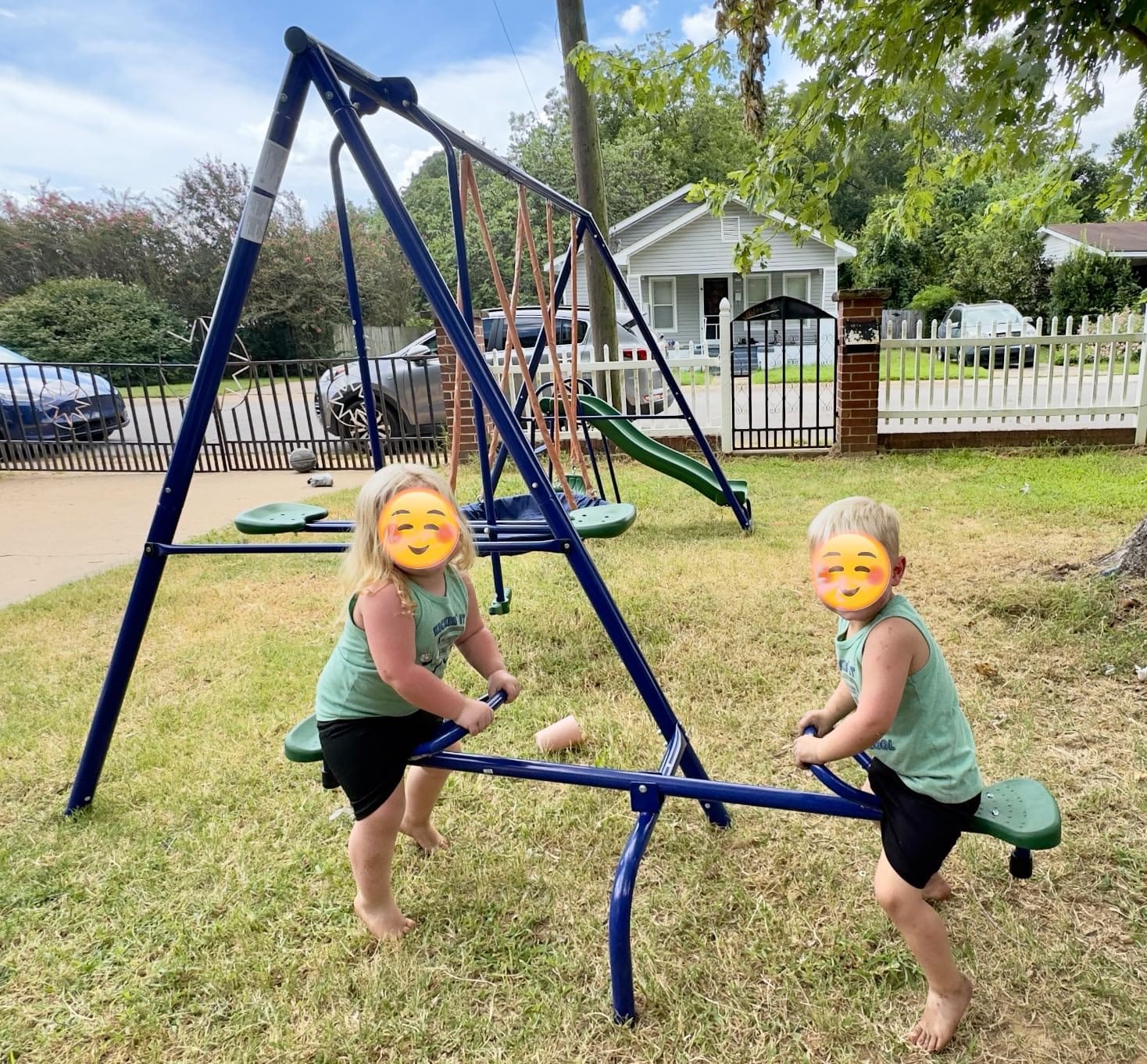 Outsunny 693 lbs Metal Swing Set for Kids, 5 in 1 Outdoor Playset Blue customer photo 1