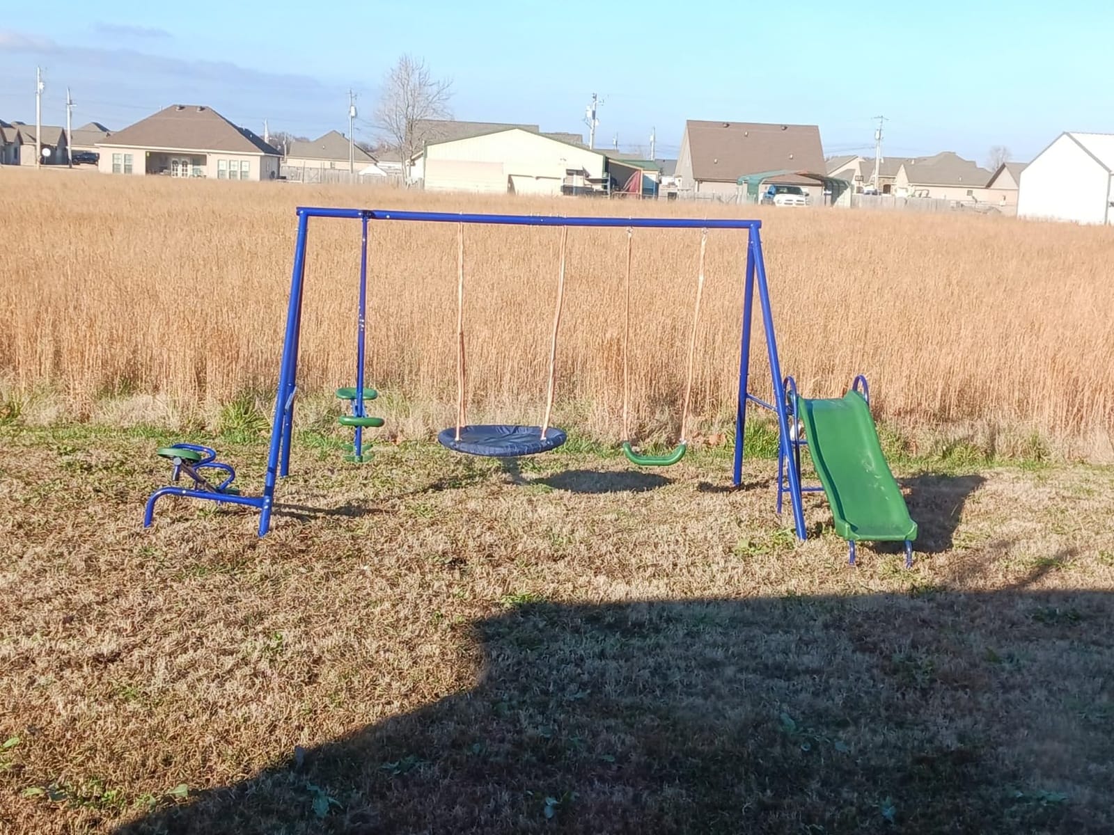 Outsunny 693 lbs Metal Swing Set for Kids, 5 in 1 Outdoor Playset Blue customer photo 2