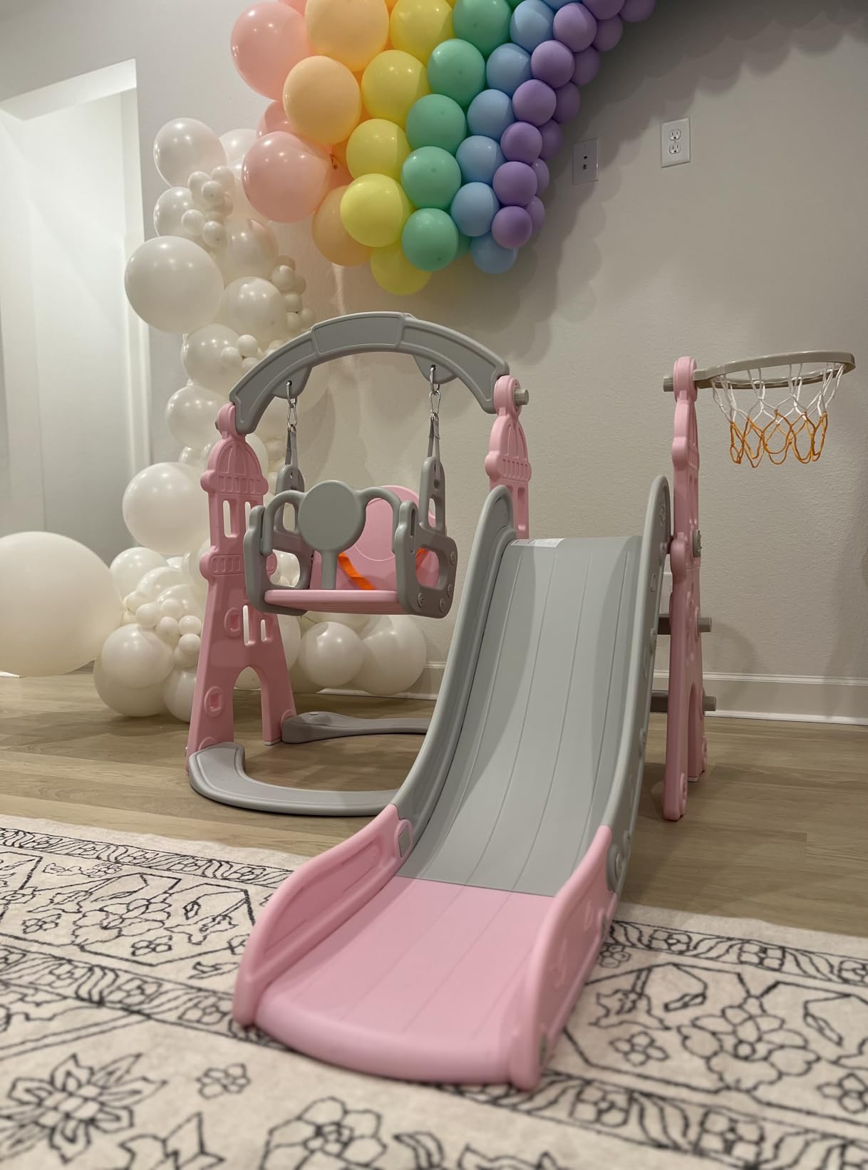 KORIMEFA 4-in-1 Toddler Slide and Swing Set, Indoor & Outdoor Playground customer photo 2