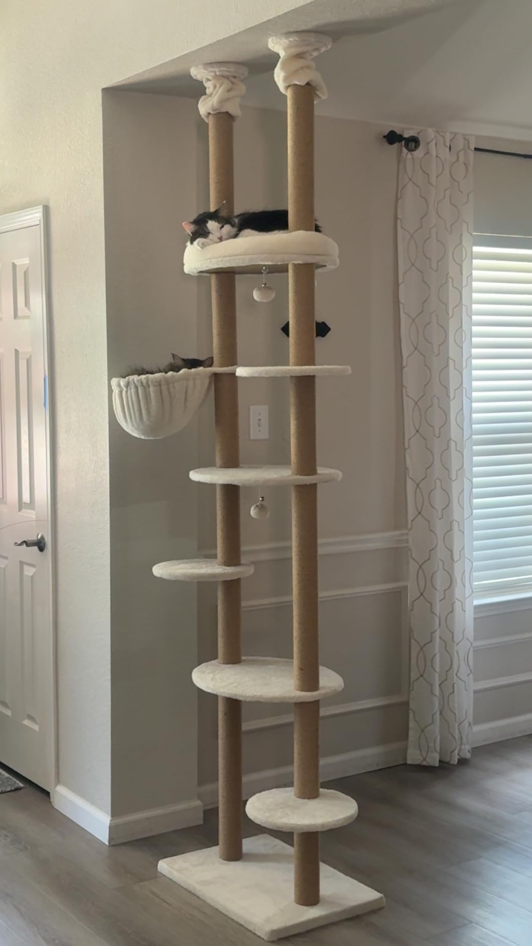 Cat Tree, Floor to Ceiling Cat Tower Adjustable Height[92-102 Inches=234-258cm], 7 Tiers Cat Climbing Tree with Hammock, Platforms and Fully Sisal Scratching Posts for Indoor Cats, Beige customer photo 1