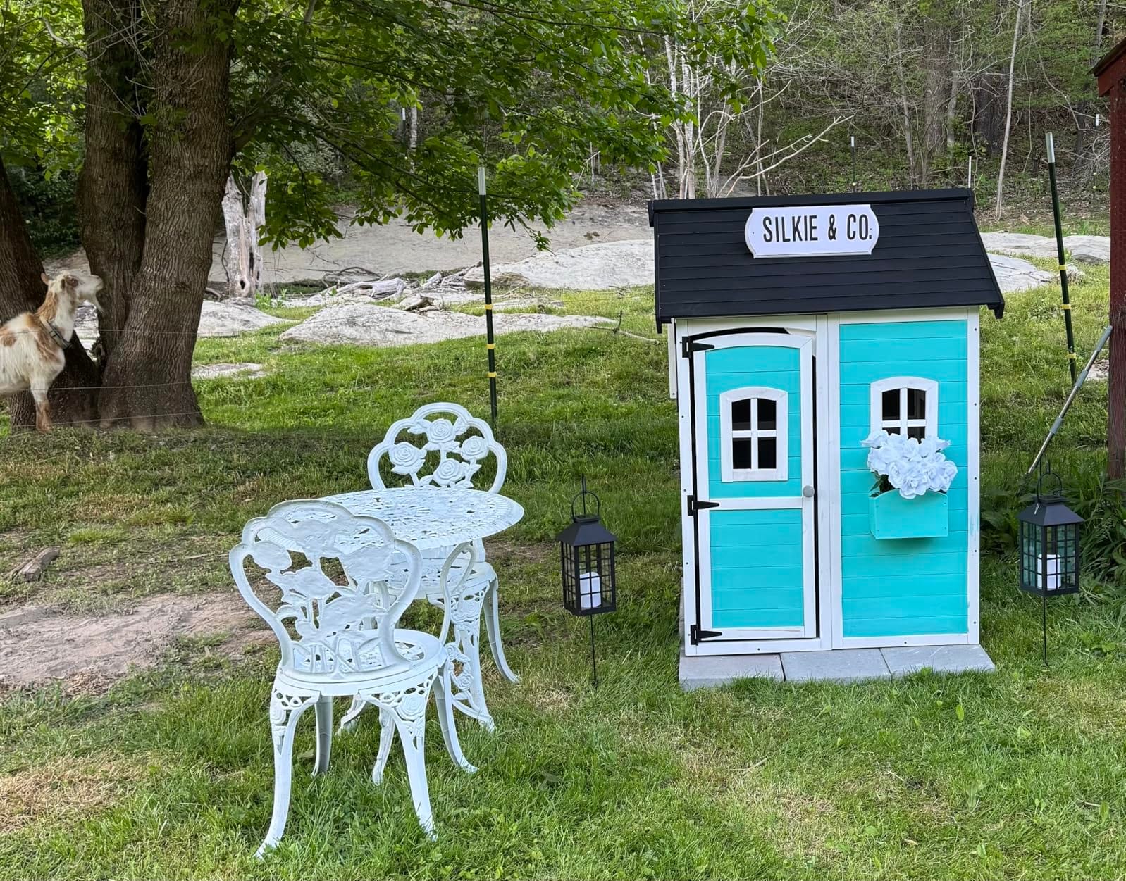 Outsunny Playhouse for Kids Outdoor Floor Door Windows Planter Box Gray customer photo 1
