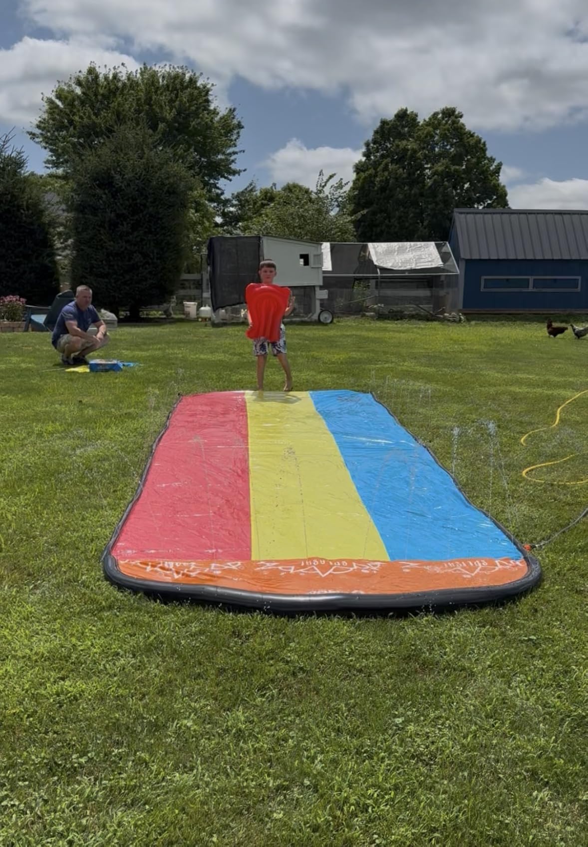 JAMBO 25Ft Premium XXL Slip Splash and Slide with 3 Bodyboards, Heavy Duty Water Slide- Advanced 3-Way Sprinkler System, Splash Mat Splash Pad Backyard Waterslide Outdoor Water Toys n Slides for Kids customer photo 1
