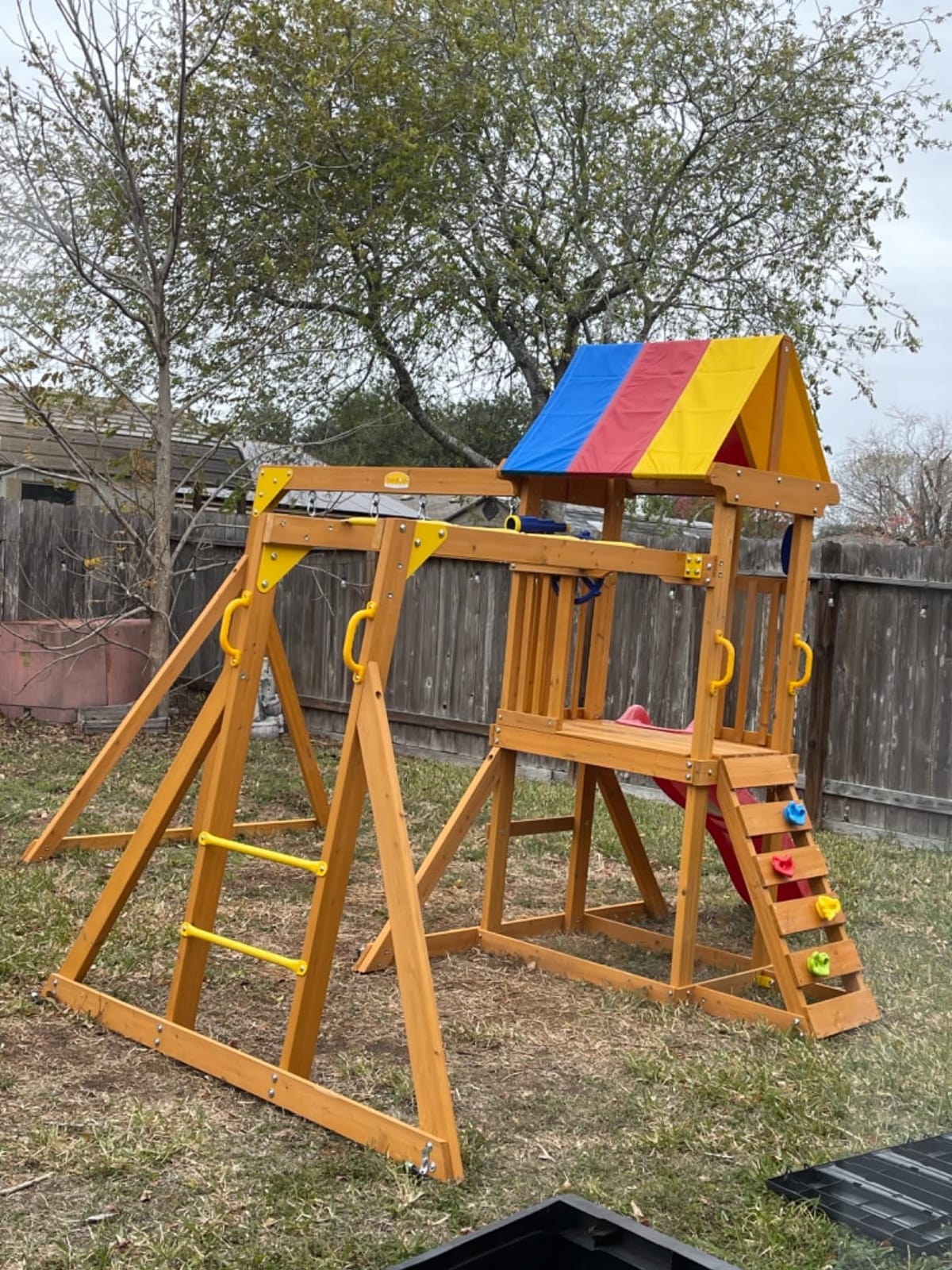 Wooden Playgroud Sets for Backyards, Outdoor Swing Set with Monkey Bars customer photo 1