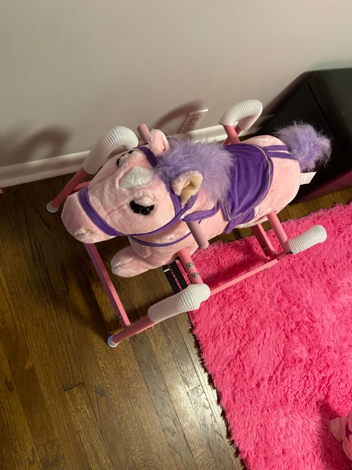Qaba Spring Rocking Horse Plush Horse Ride-on for Kids 3-8 Years Pink customer photo 1