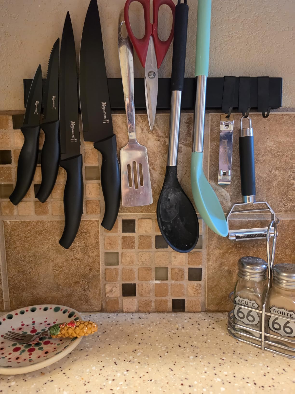 Magnetic Knife Holder for Wall, No Drilling Magnetic Knife Strip Adhesive Knife Holder Magnet Knife Bar, Wall Mount Knife Rack Block Metal Tool Holder for Utensils RV Kitchen Organization, 10 Inch customer photo 1