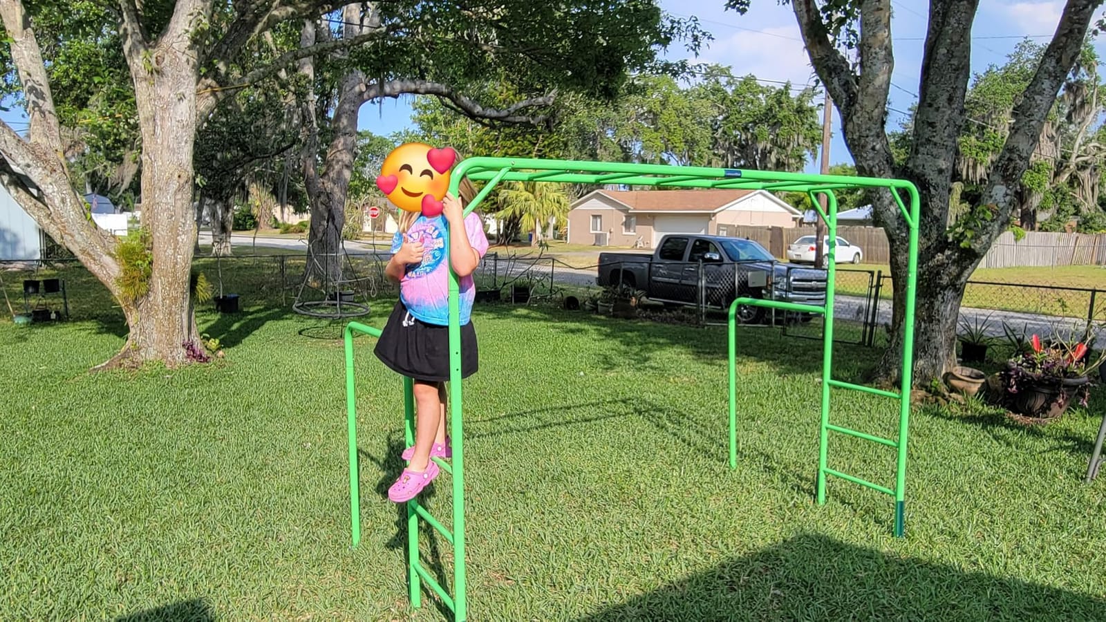 Outdoor Monkey Bar Set with Climbing Frame, Gymnastics bars, Playground Sets for Backyards, Metal Monkey Bars for Kids Age 3 and Up, Backyard Playground Set with Powder Coated Steel, Green customer photo 1