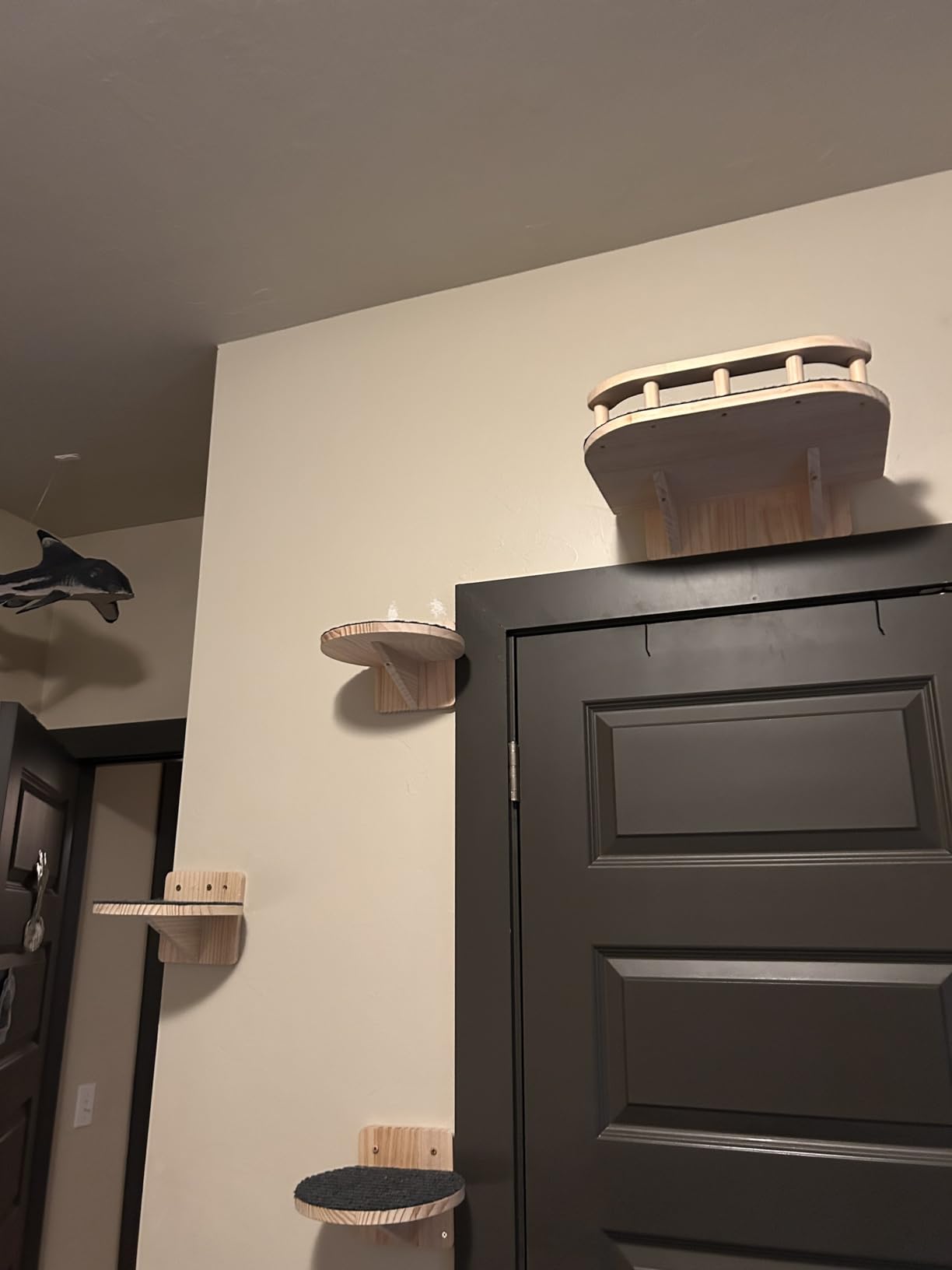 XiaZ Cat Wall Shelves, Corner Cat Shelf with 3 Wide Perch Steps, Kitty Wall Climber Wooden Furniture up to 25lbs, Modern Floating Cats Stairs for Indoor Sleeping, Playing, Climbing customer photo 2