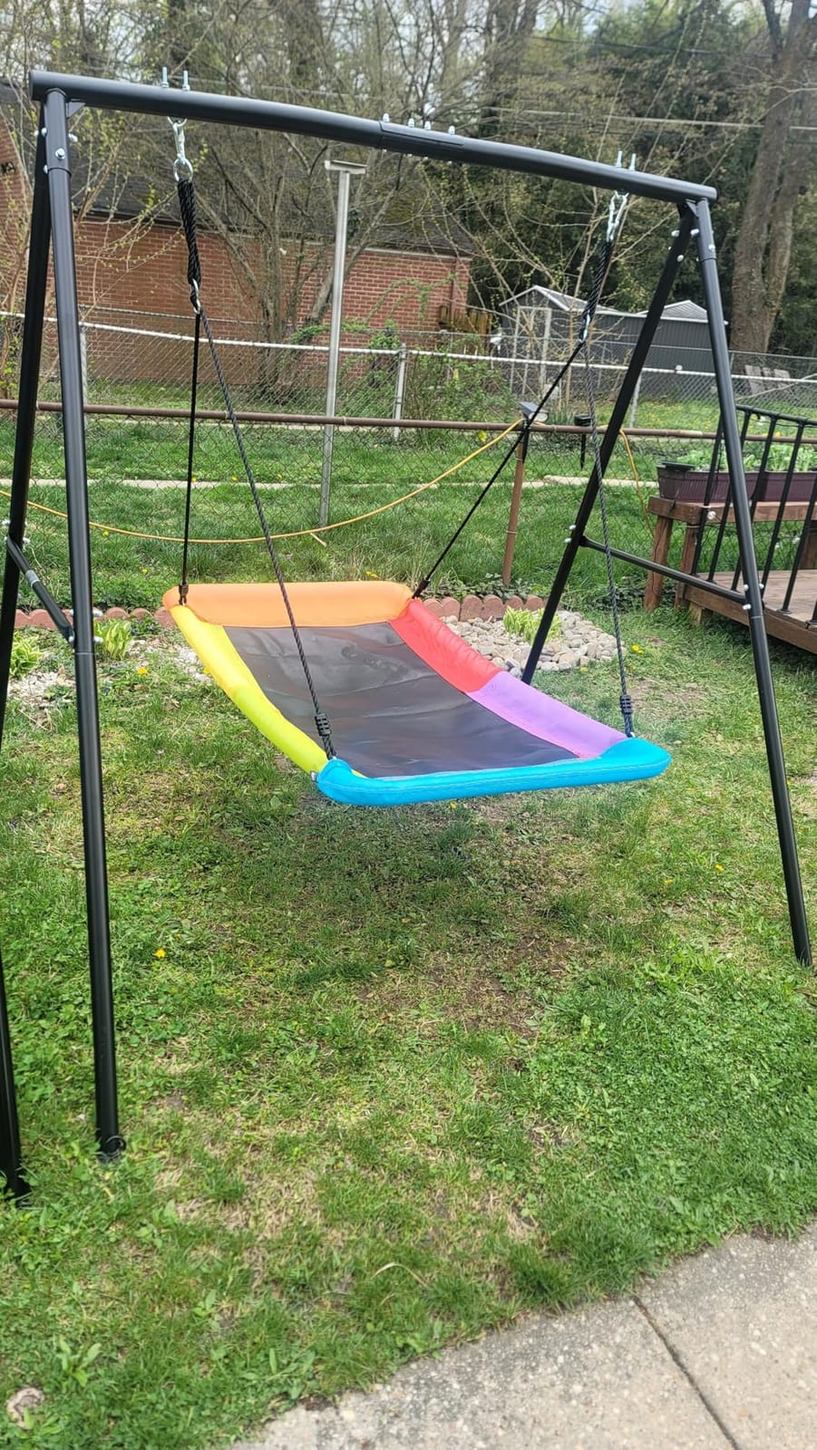 VEVOR Swing Set for Backyard, 45 x 30 in Swing Seat and Two Belt Seats, 7.2ft Tall, with Heavy Duty A-Frame Metal Stand, 700 lbs Load Capacity, with Spiral Ground Anchors, Swingset Outdoor for Kids customer photo 2